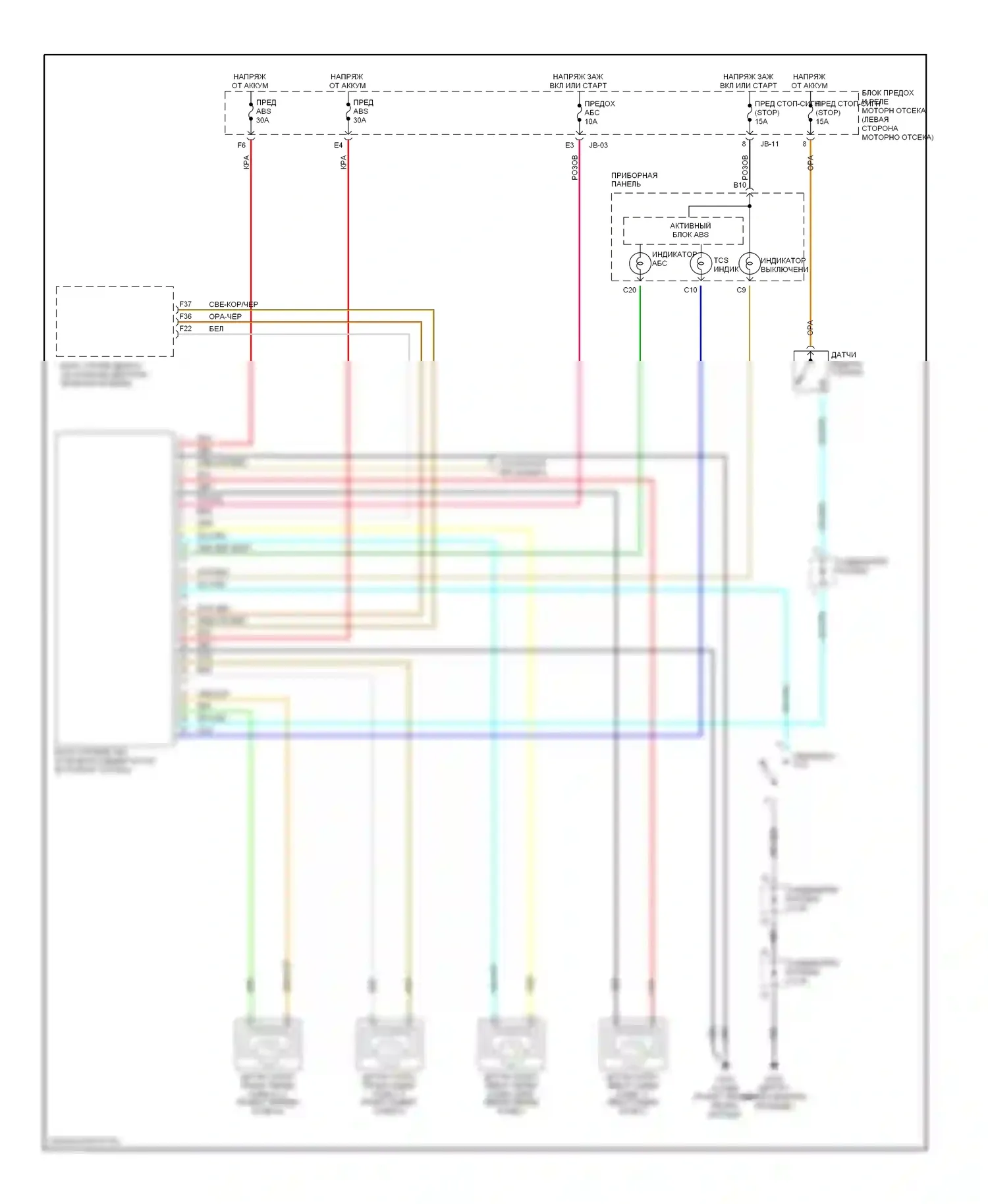 Optima Kia I (2000-2002): Электросхемы антиблокировочной системы abs 