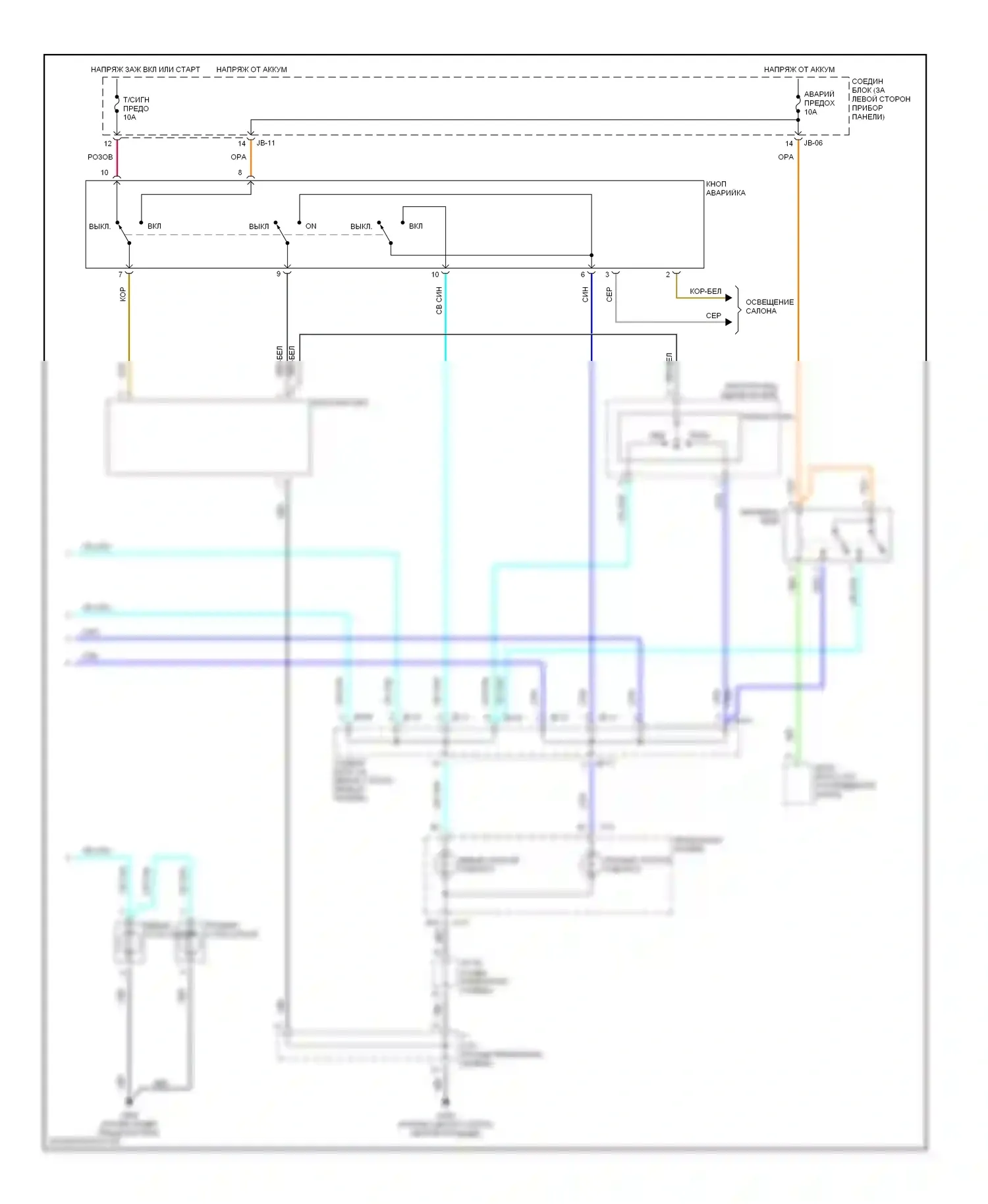 Optima Kia I (2000-2002): Электросхема фар и фонарей (2 из 2) 