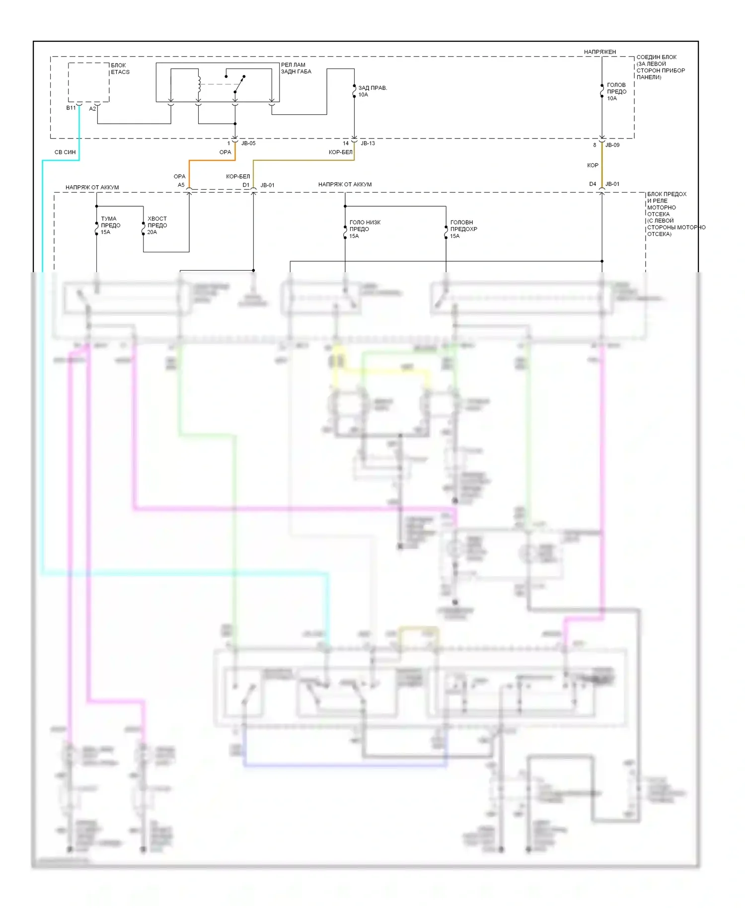 Optima Kia I (2000-2002): Электросхема фар, без дрели 
