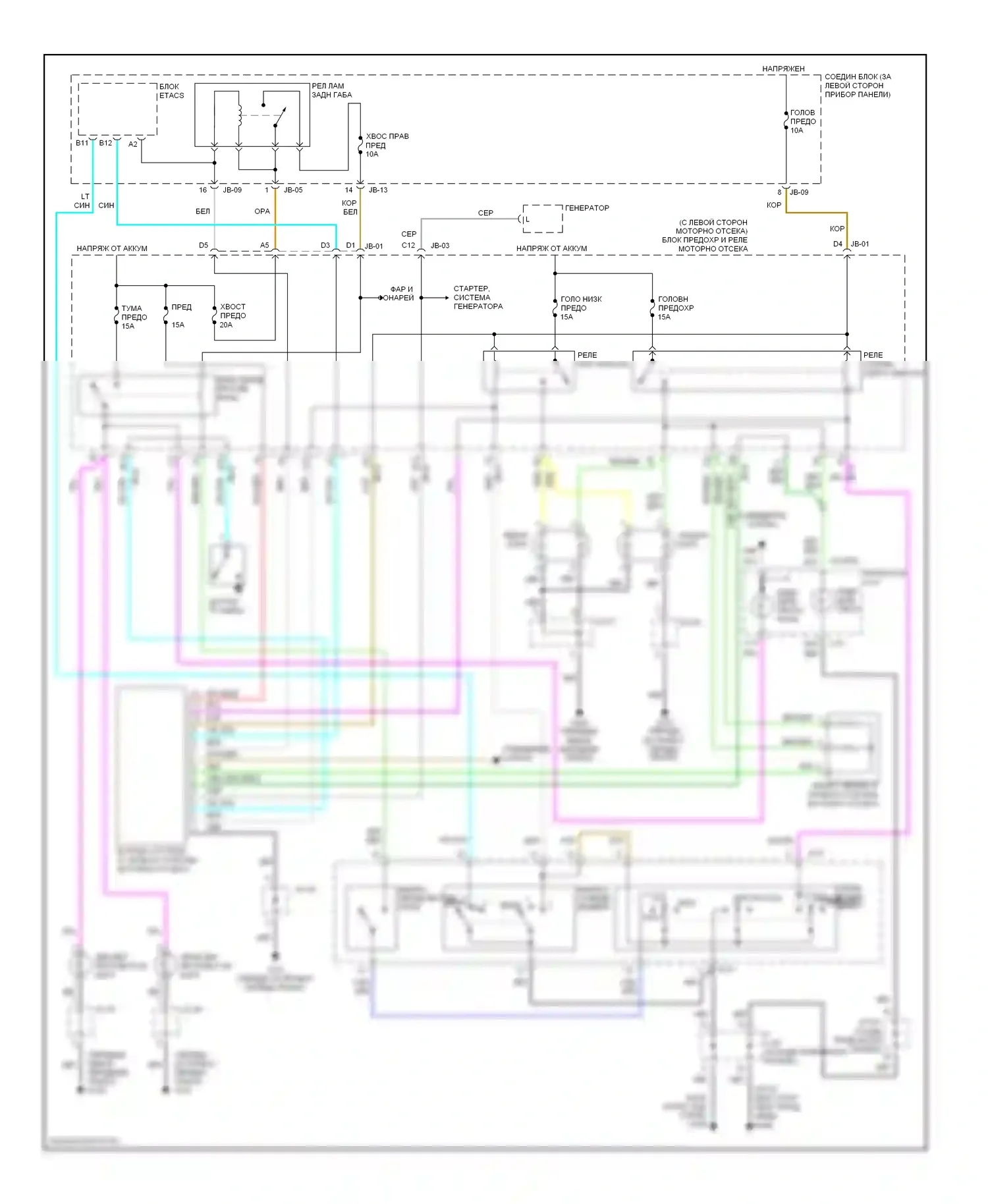 Optima Kia I (2000-2002): Электросхема фар, с черт. 