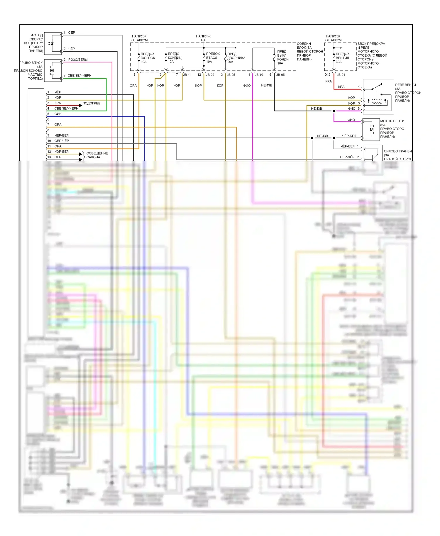 Optima Kia I (2000-2002): 2.4л, электросхема климат контроля (1 из 2) 