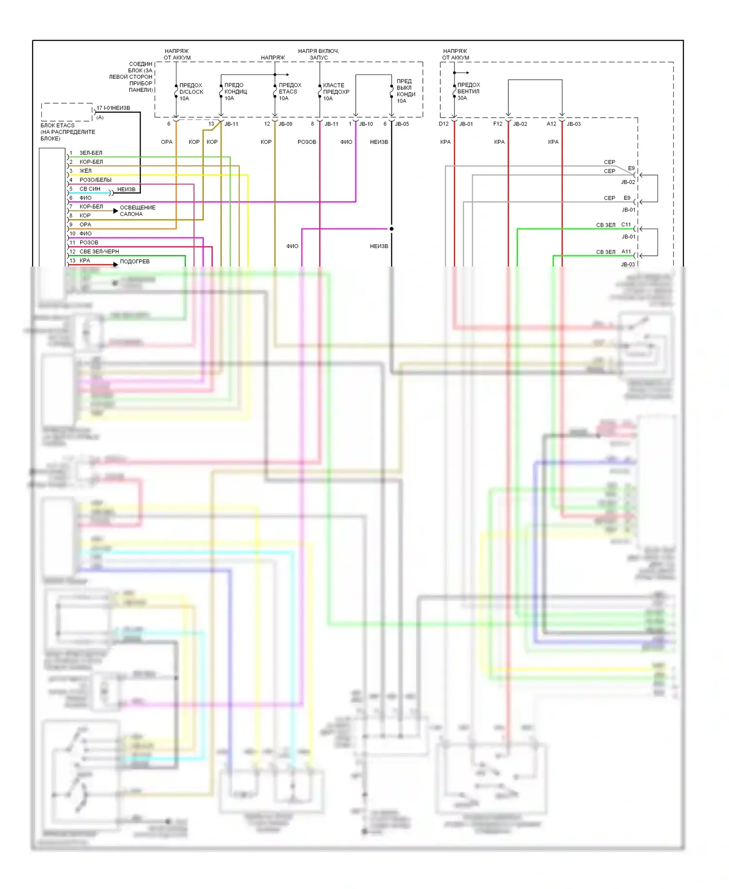 Optima Kia I (2000-2002): 2.5л, электросхема ручного кондиционера (1 из 2) 