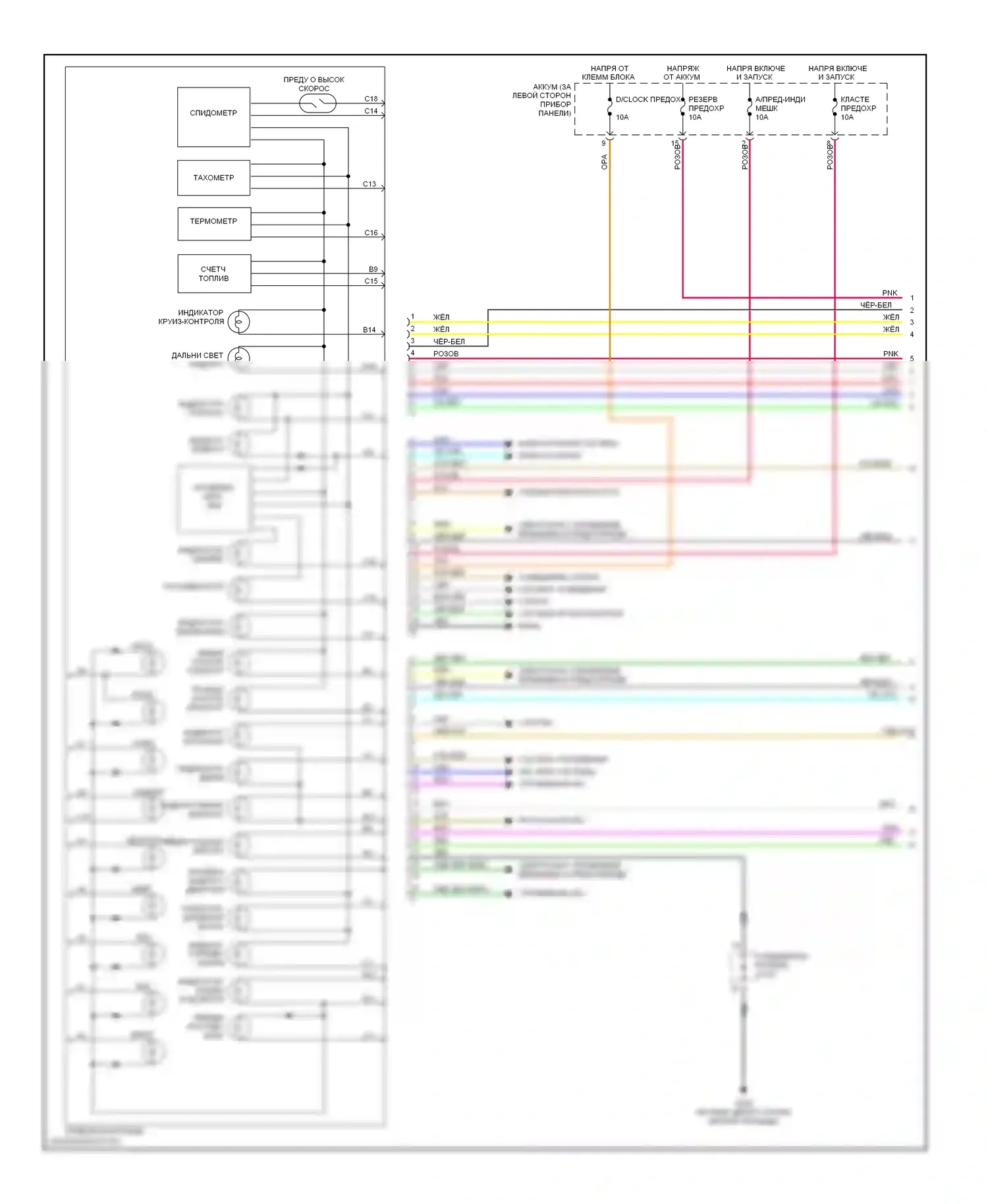 Optima Kia I (2000-2002): Электросхема приборной панели (1 из 2) 