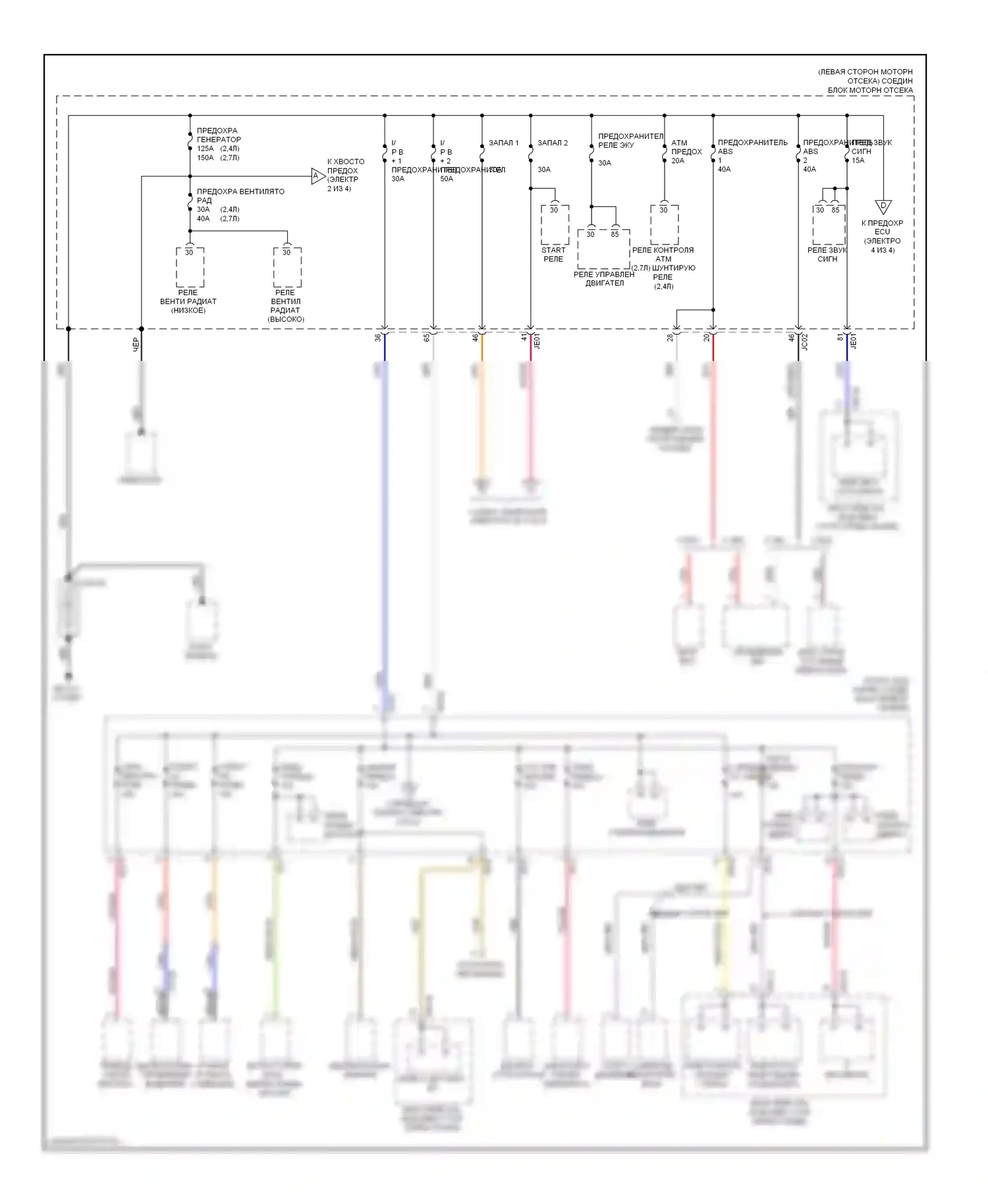Optima Kia II рестайлинг (2008-2010): Электросхема блока предохранителей реле (1 из 4) 