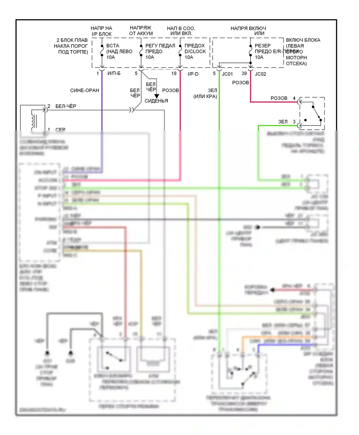 Optima Kia II рестайлинг (2008-2010): Электросхема блокировки селектора 