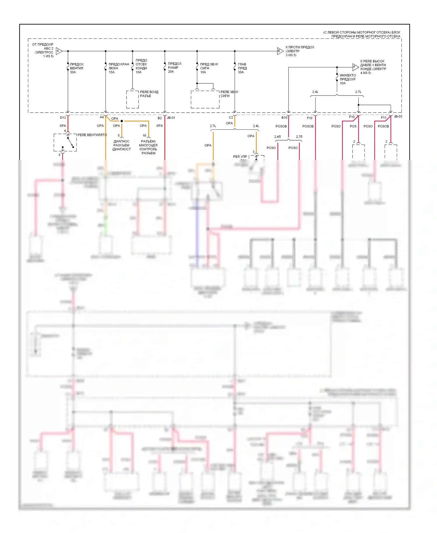 Optima Kia II (2005-2008): Электросхема блока предохранителей реле раннего выпуска (2 из 5) 