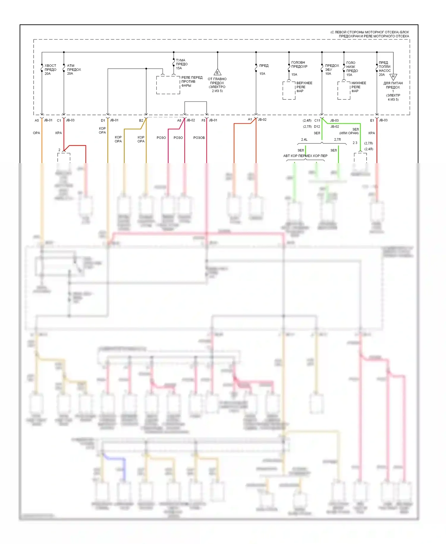 Optima Kia II (2005-2008): Электросхема блока предохранителей реле раннего выпуска (3 из 5) 