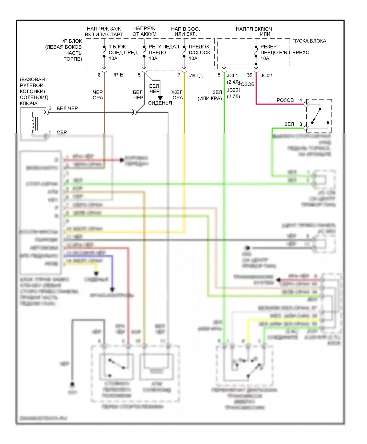 Optima Kia II (2005-2008): Электросхема блокировки селектора 