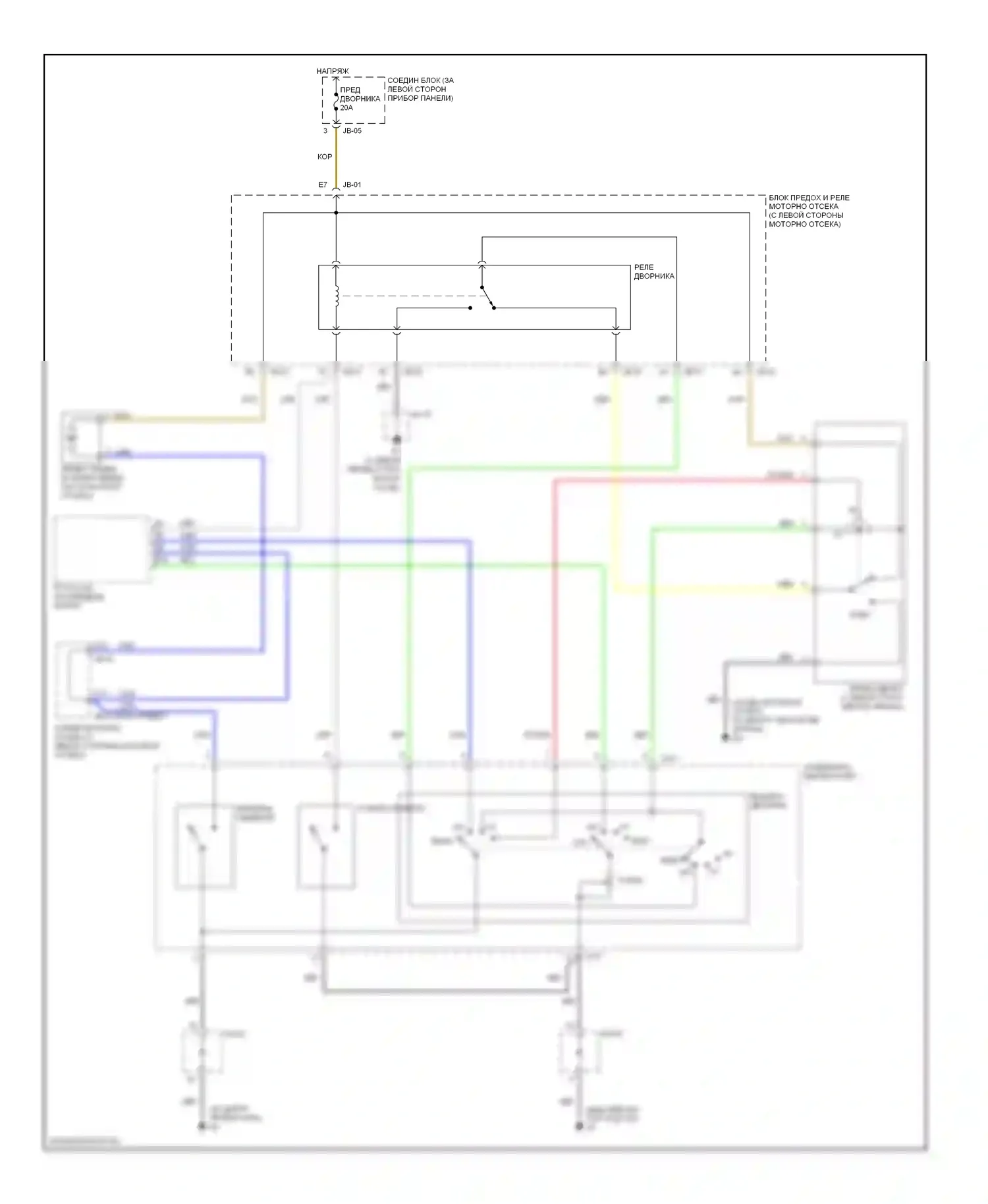 Optima Kia II (2005-2008): Дворники и омыватели электросхема, ранний выпуск 