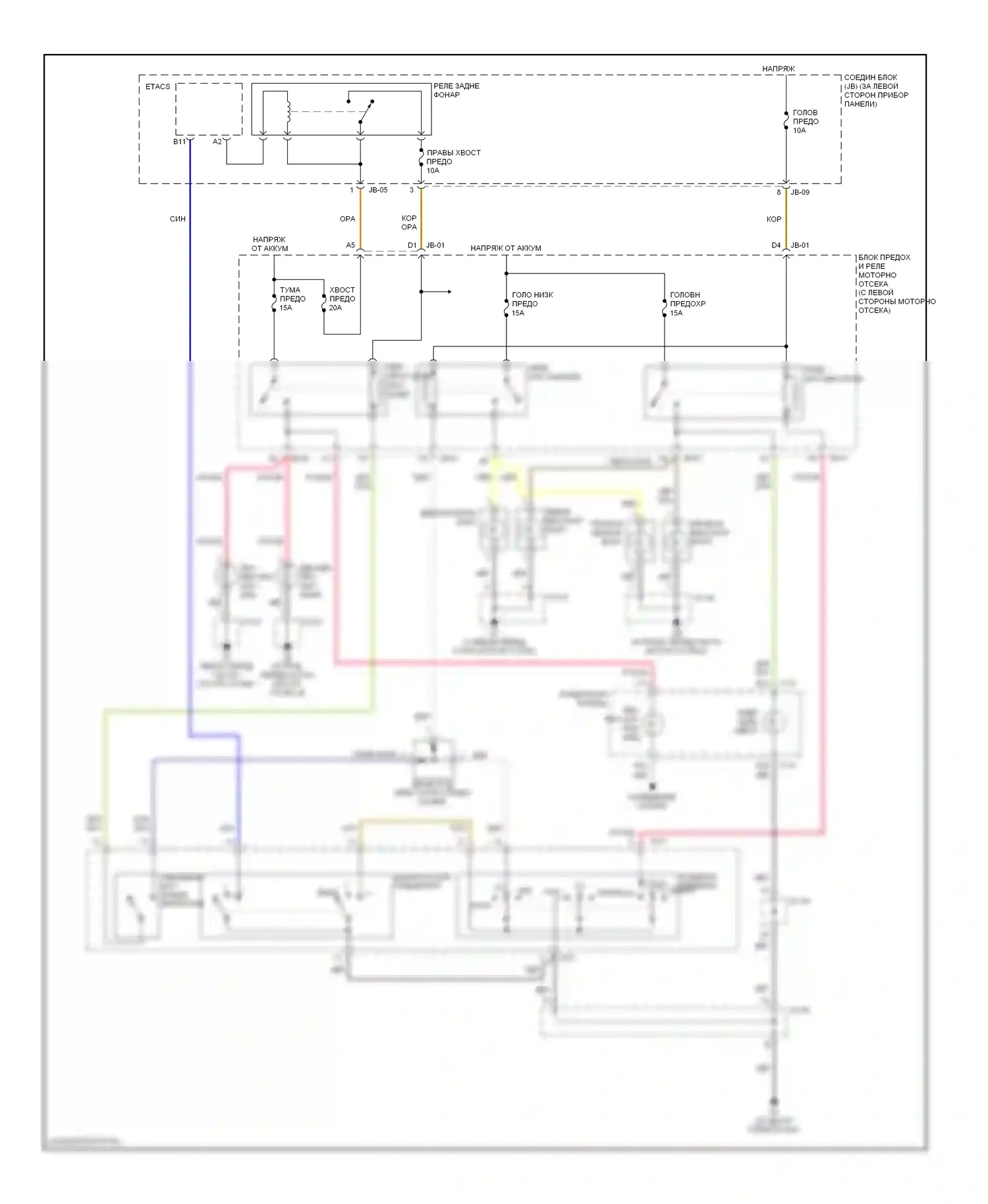 Optima Kia II (2005-2008): Электросхема фар, раннего выпуска без дрели 