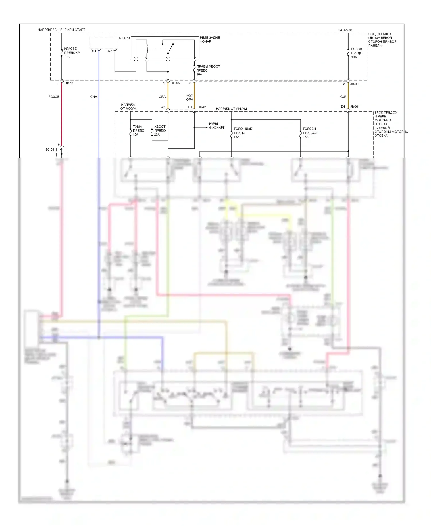 Optima Kia II (2005-2008): Электросхема фар, ранний выпуск с автолампами 