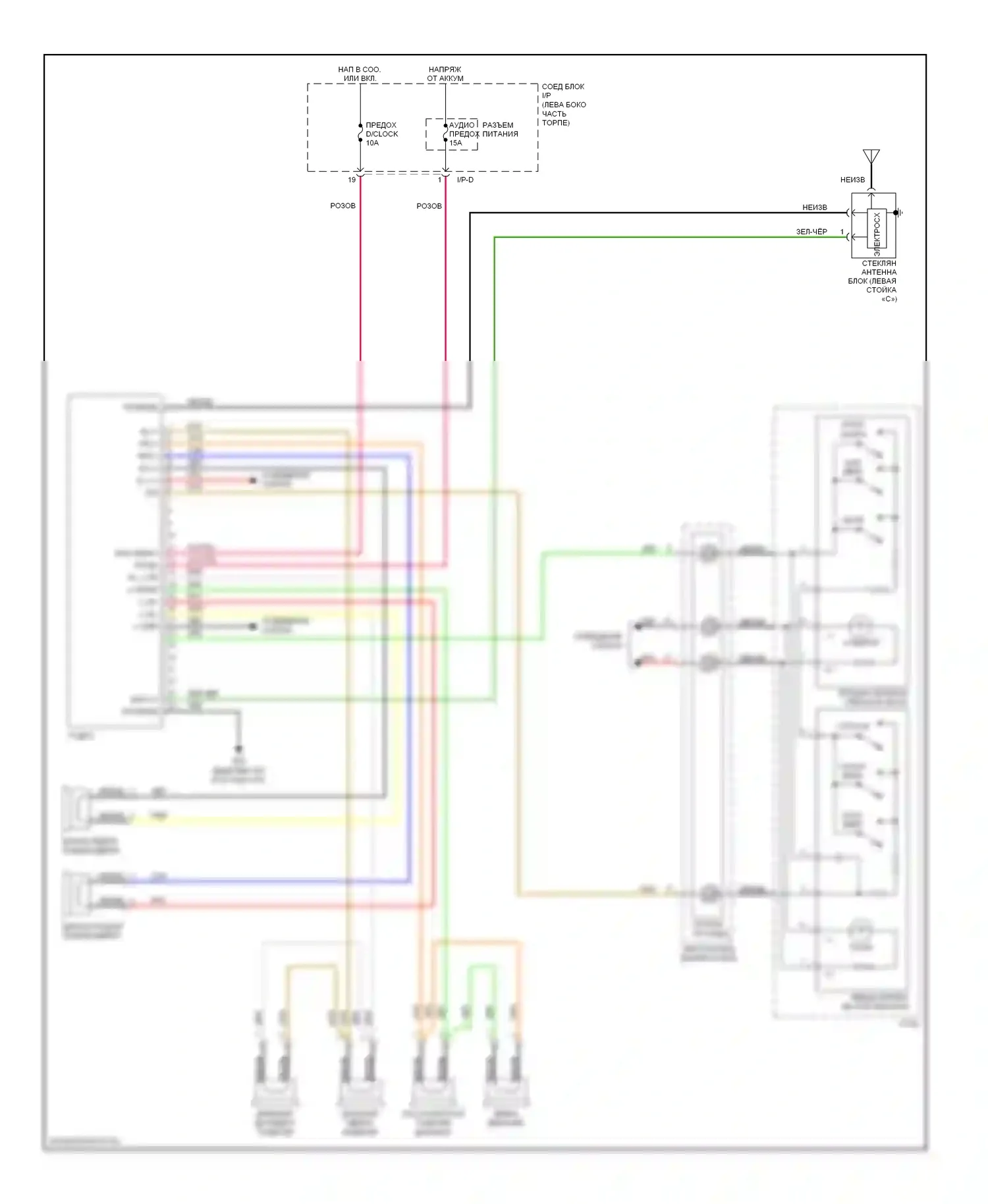 Optima Kia II (2005-2008): Магнитола электросхема соединений, поздний выпуск без усилителя, без крейсерского режима 
