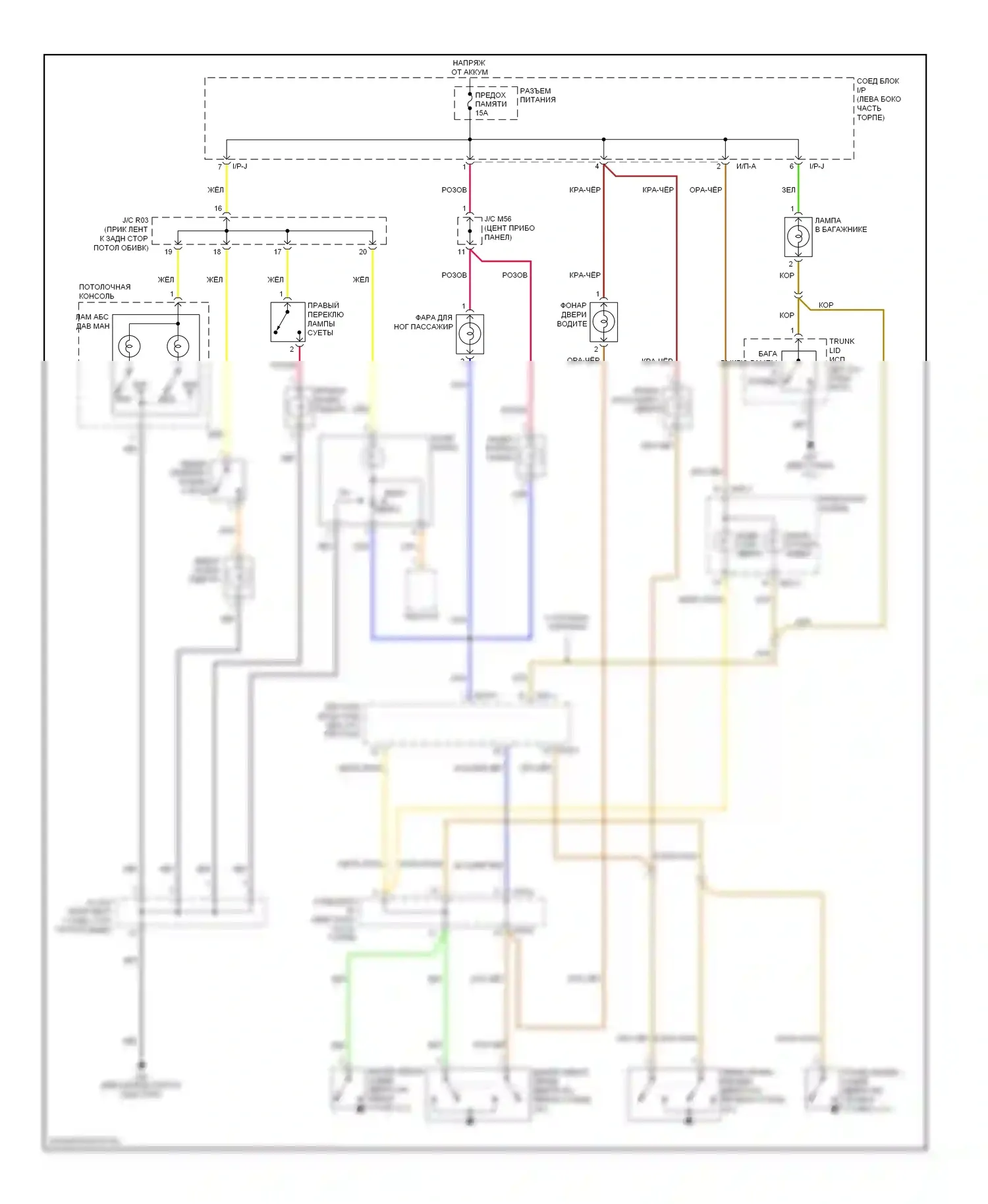 Optima Kia II (2005-2008): Электросхема освещения салона, поздний выпуск 