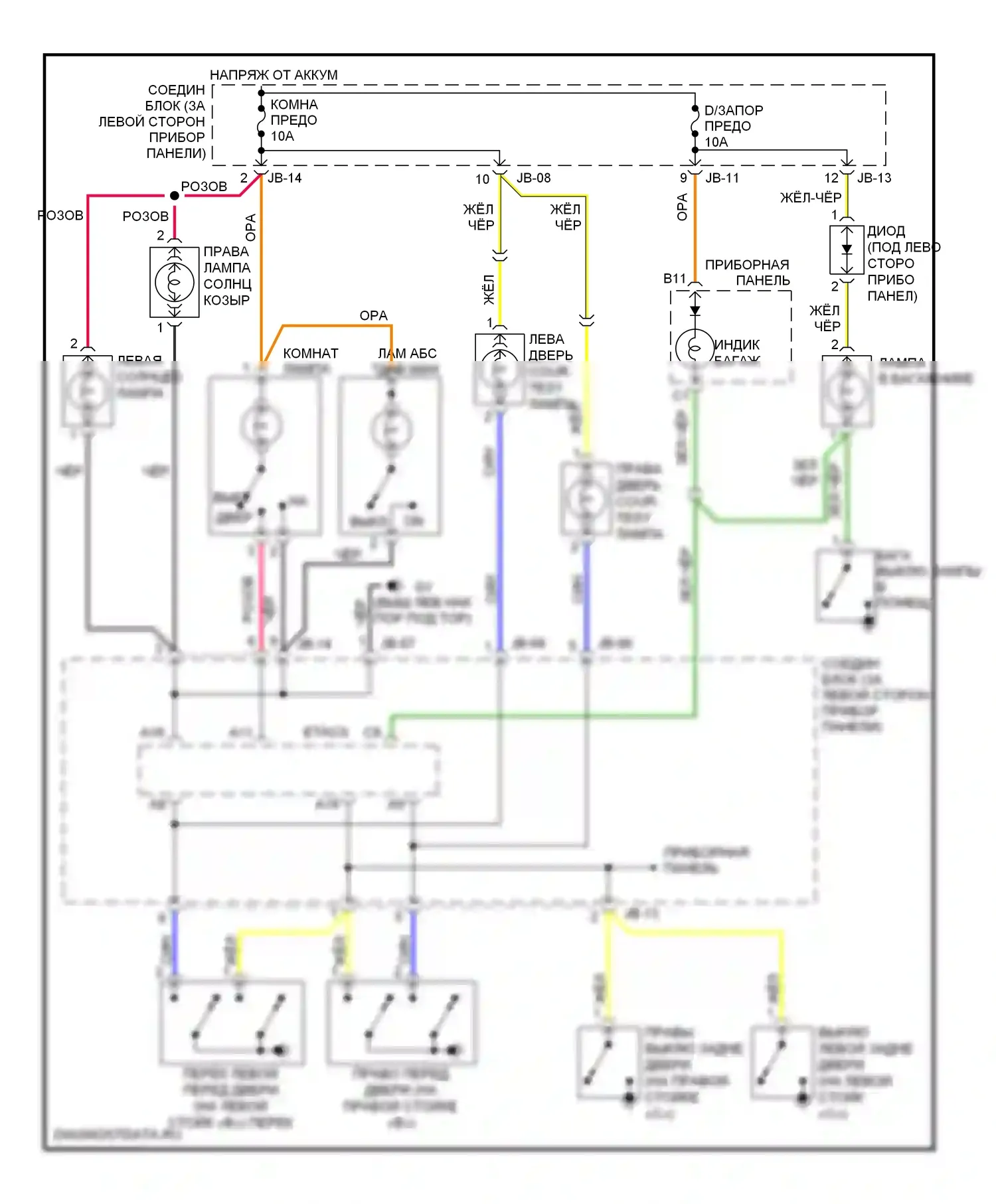 Optima Kia II (2005-2008): Электросхема освещения салона, раннего выпуска без люка 
