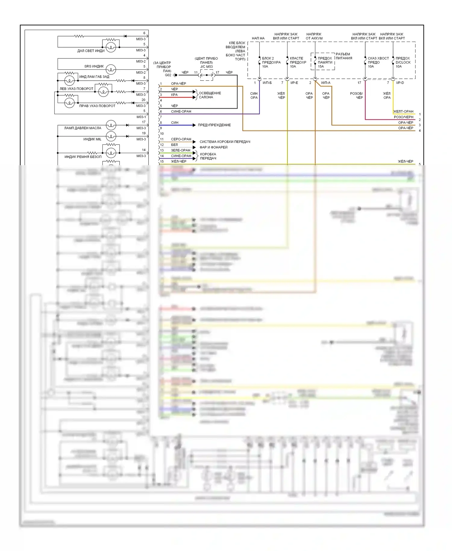 Optima Kia II (2005-2008): Электросхема приборной панели, поздний выпуск (1 из 2) 