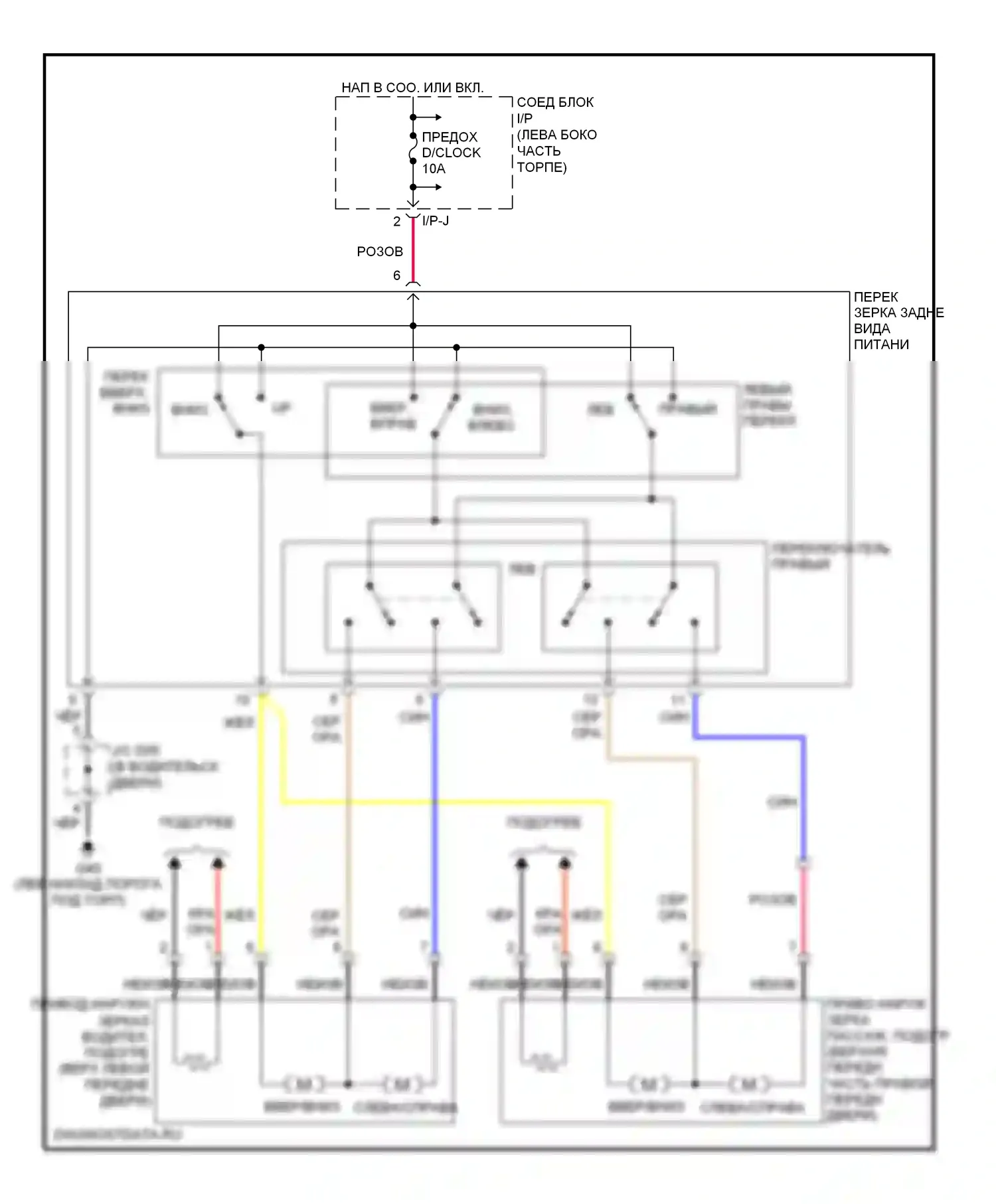 Optima Kia II (2005-2008): Электросхема зеркала питания, поздний выпуск 
