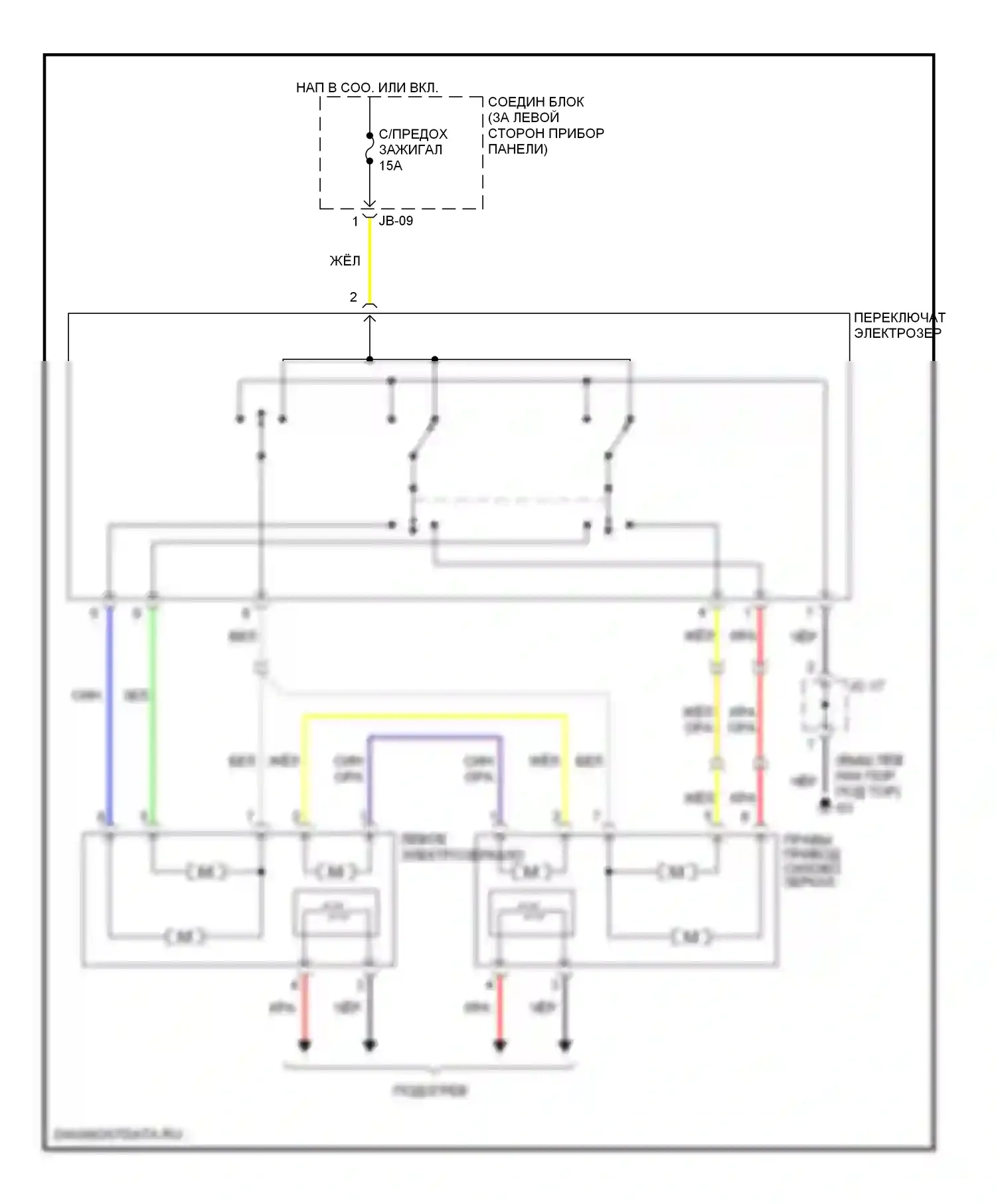 Optima Kia II (2005-2008): Электросхема зеркала питания, ранний выпуск 