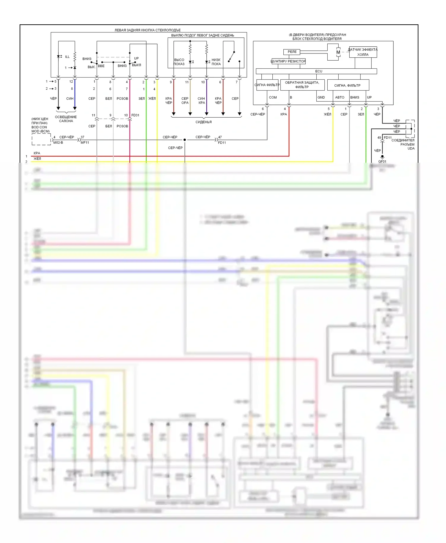 Optima Kia III рестайлинг (2013-2015): Стеклоподъемники электросхема соединений с автоматическим стеклоподъемником (2 из 2) 