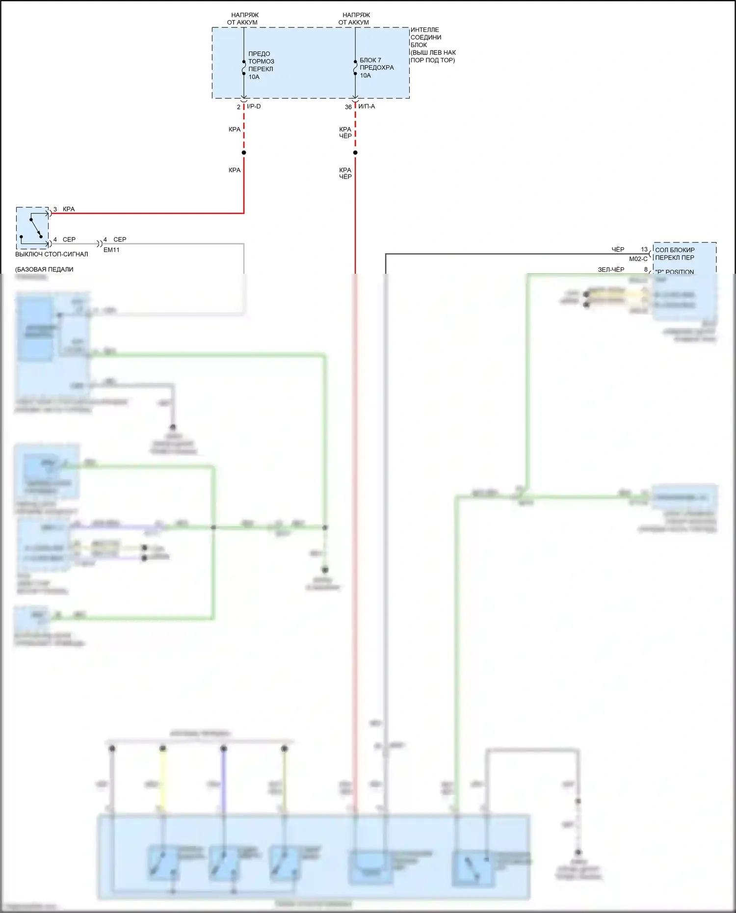 Optima Kia III рестайлинг (2013-2015): Электросхема блокировки селектора, гибридная 