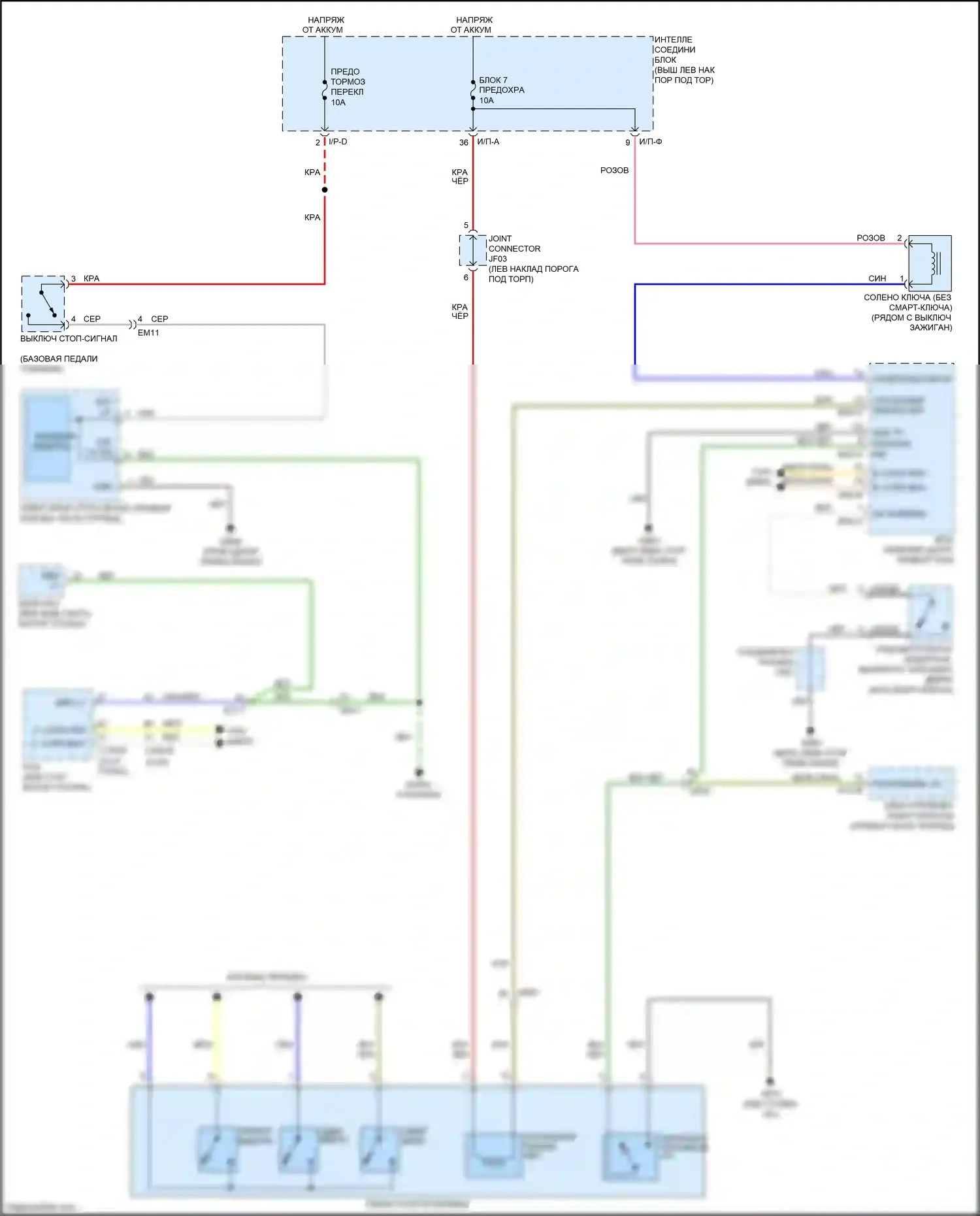 Optima Kia III рестайлинг (2013-2015): Электросхема блокировки селектора, кроме гибридной 