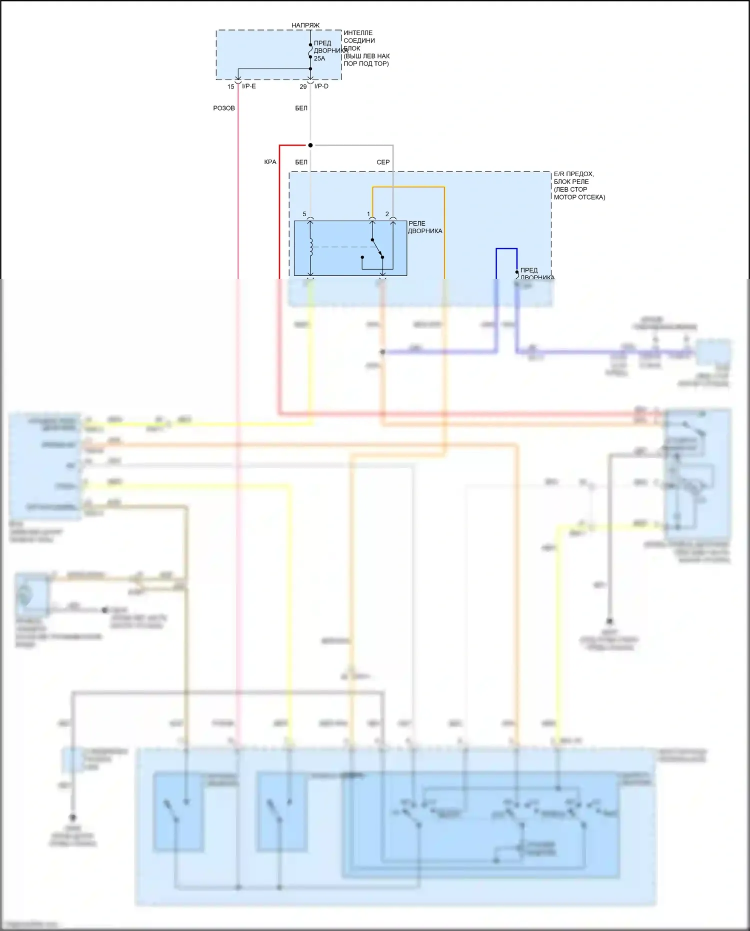 Optima Kia III рестайлинг (2013-2015): Электросхема стеклоочистителя, без датчика дождя 