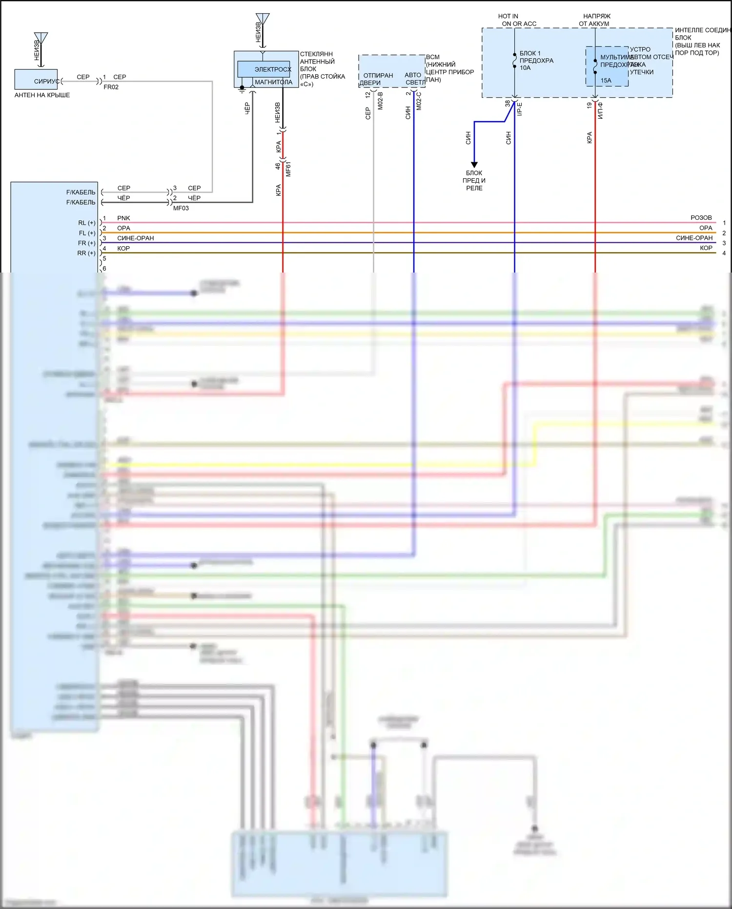 Optima Kia III рестайлинг (2013-2015): Электросхема радиопровода, без навигации, с уво, без усилителя (1 из 2) 