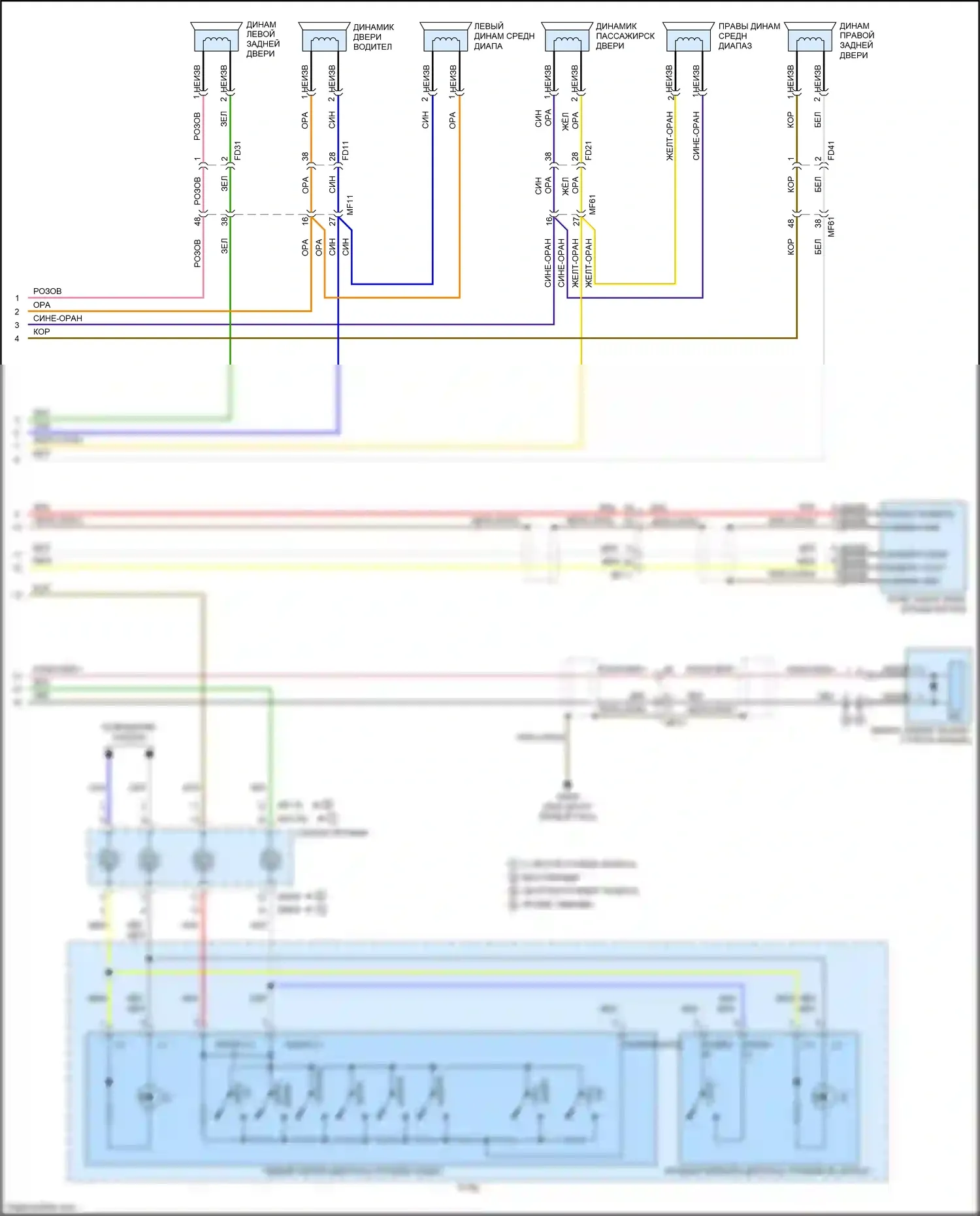 Optima Kia III рестайлинг (2013-2015): Электросхема радиопровода, без навигации, с уво, без усилителя (2 из 2) 