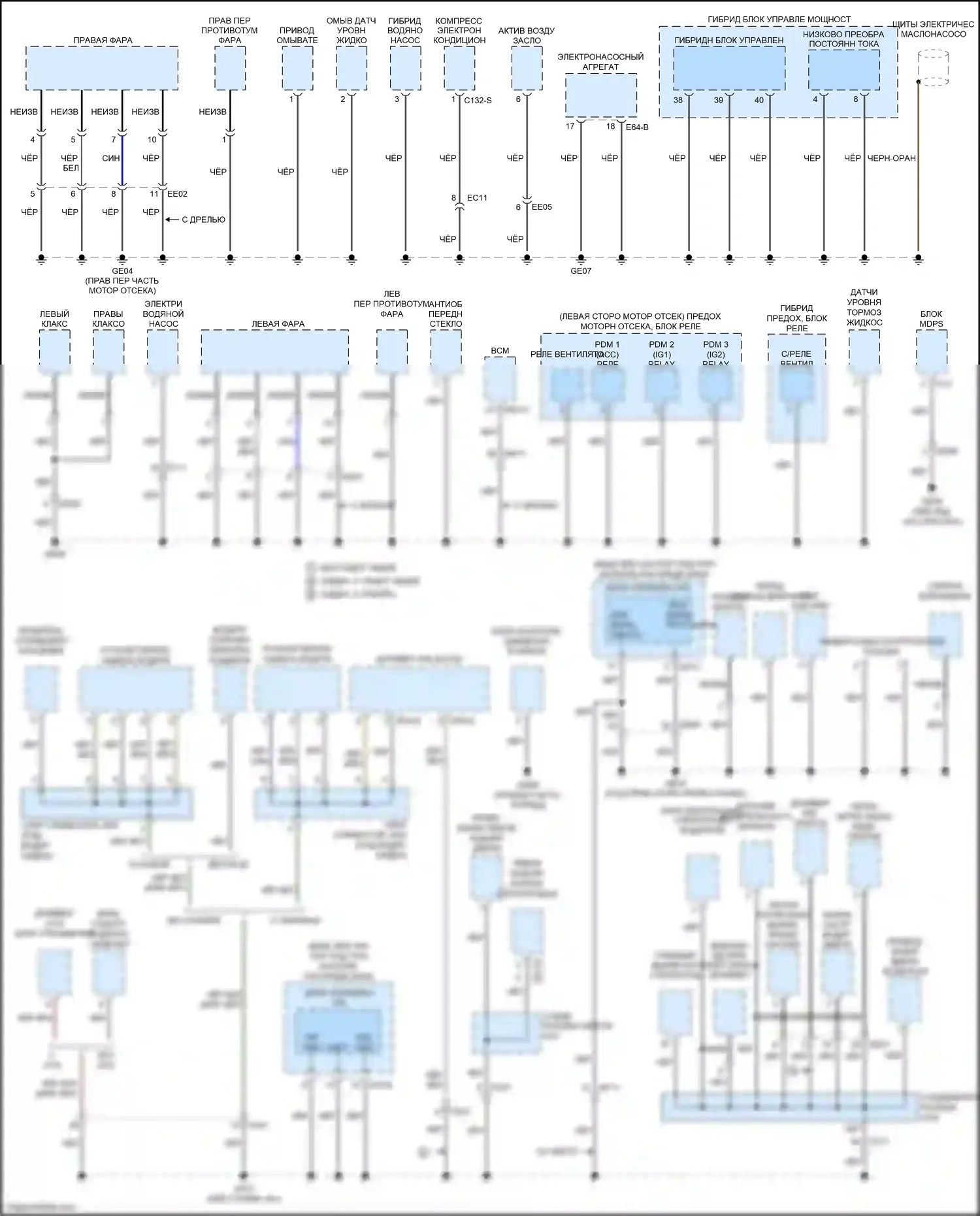 Optima Kia III рестайлинг (2013-2015): Электросхема разводки массы, гибридная (2 из 4) 