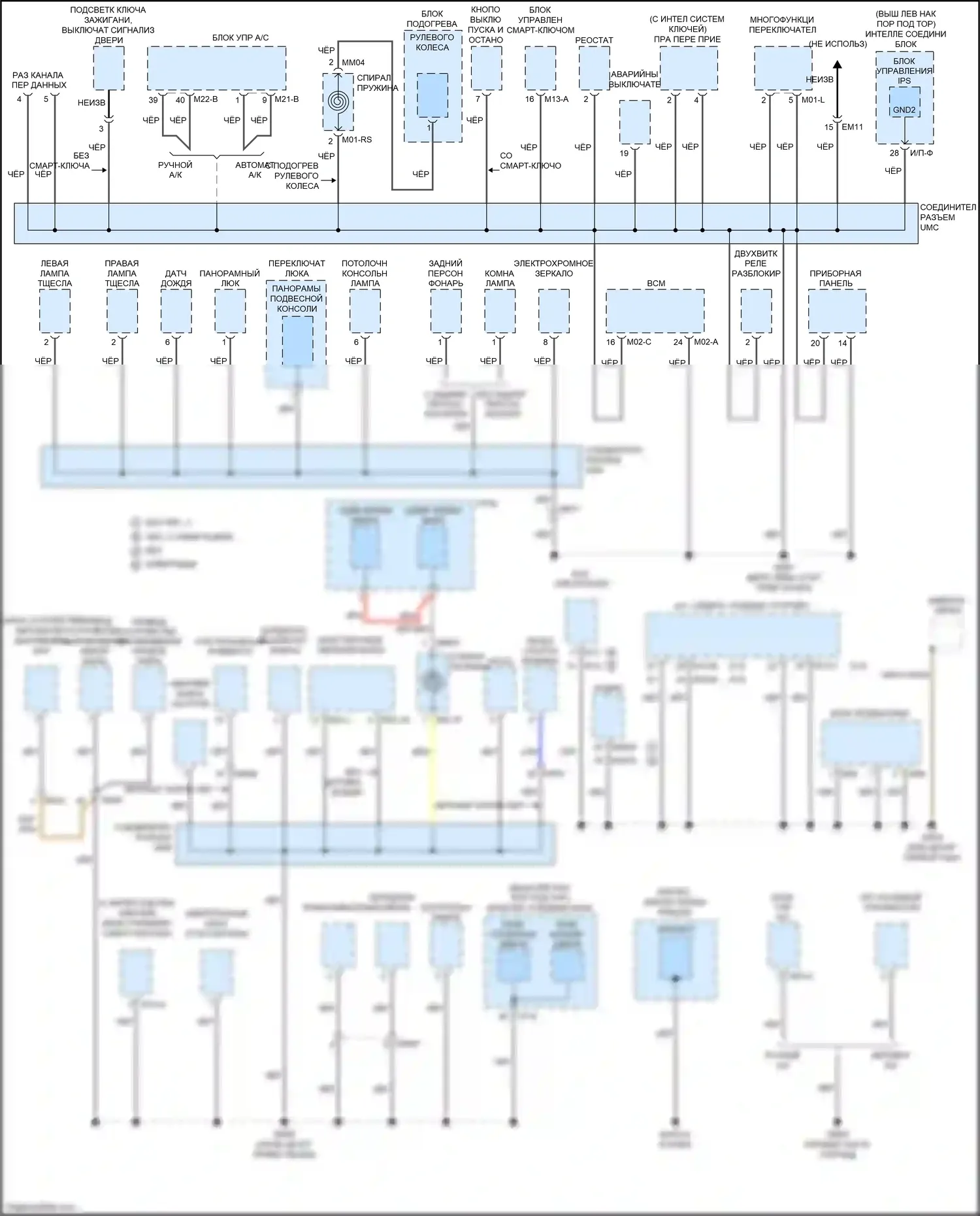 Optima Kia III рестайлинг (2013-2015): Электросхема точек подключения масс, за исключением гибридной (1 из 3) 