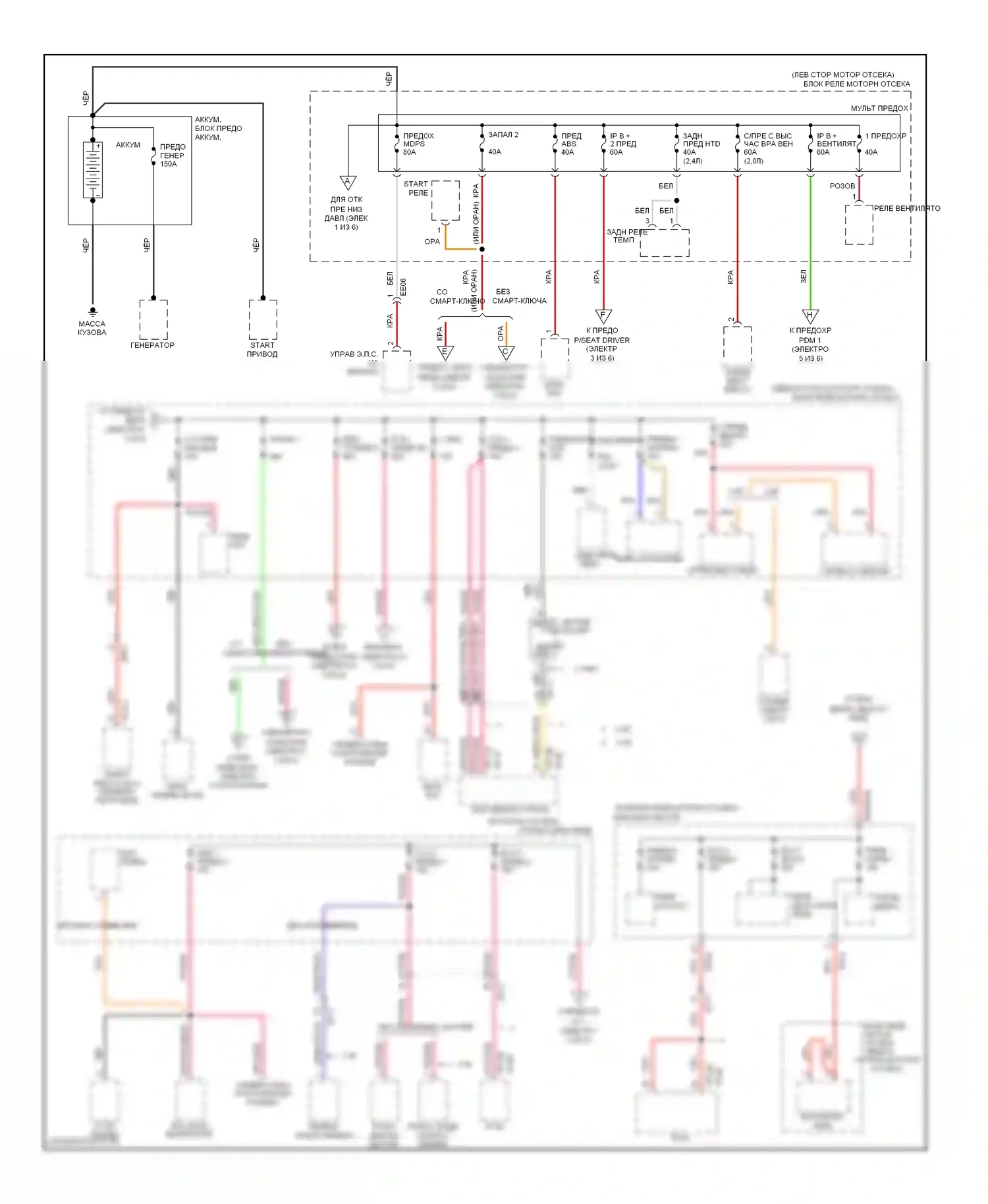 Optima Kia III (2010-2013): Электросхема блока предохранителей реле, кроме гибридного (1 из 6) 