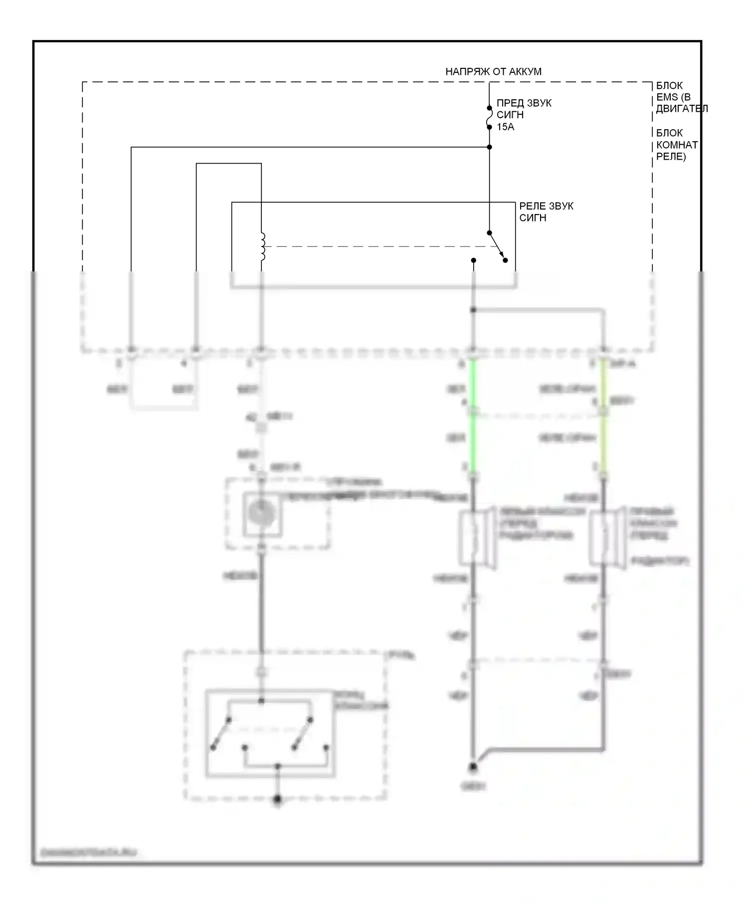 Optima Kia III (2010-2013): Электросхема клаксона, кроме гибридной 