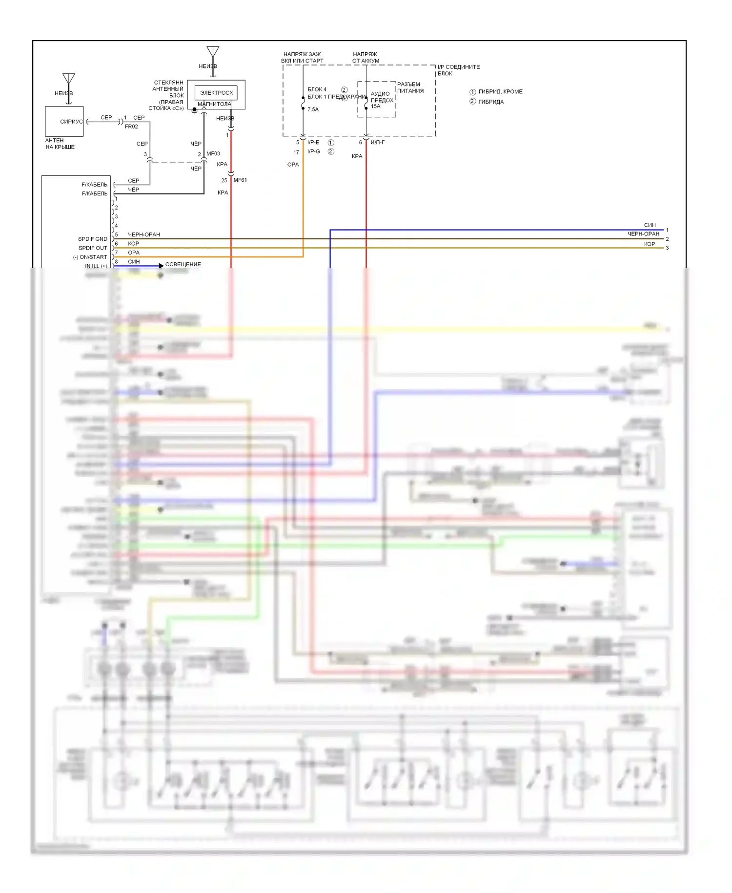 Optima Kia III (2010-2013): Бристольная аудиосхема, без навигации, с усилителем (1 из 2) 