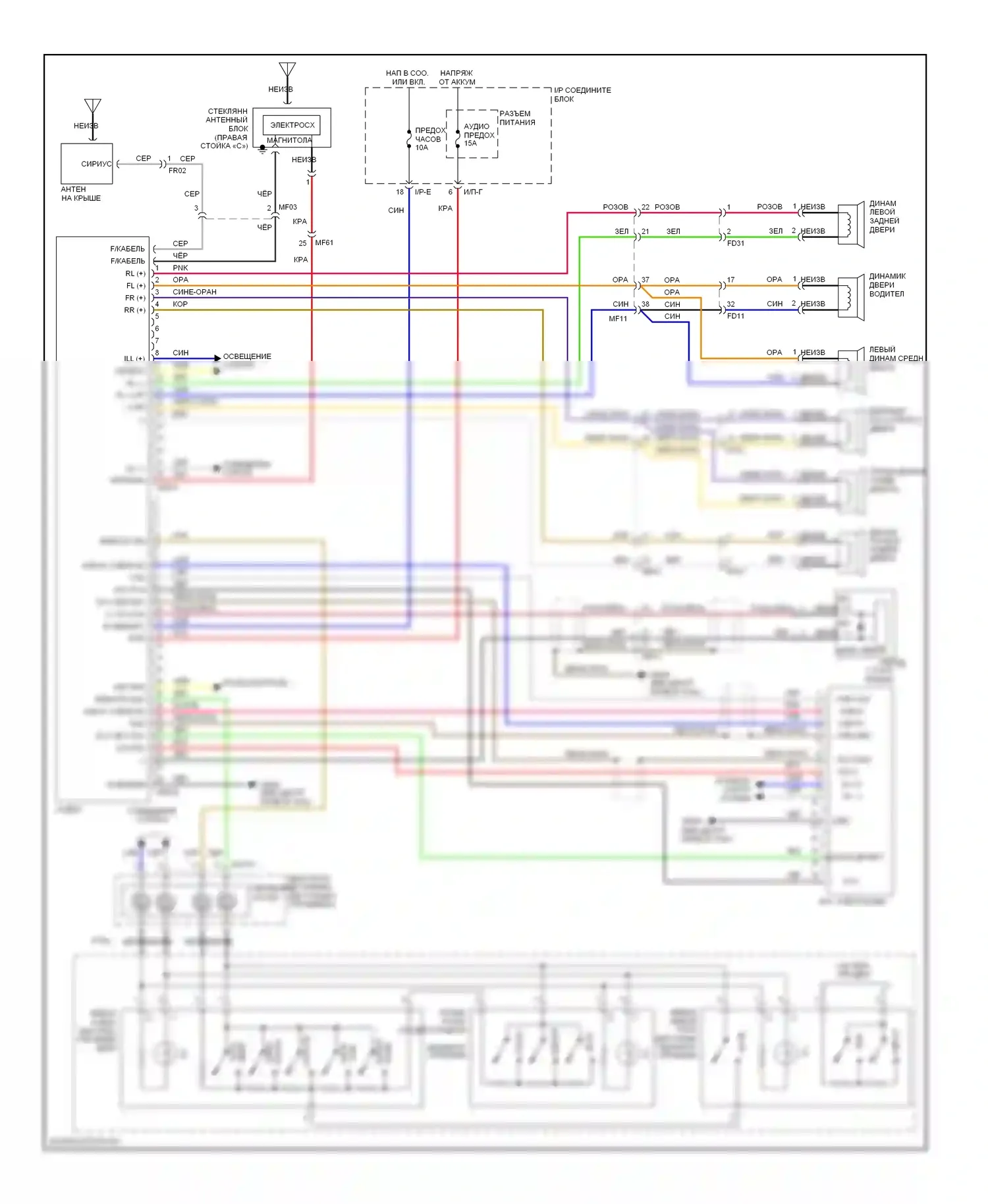 Optima Kia III (2010-2013): Стандартная электросхема аудио, без навигации, без усилителя 