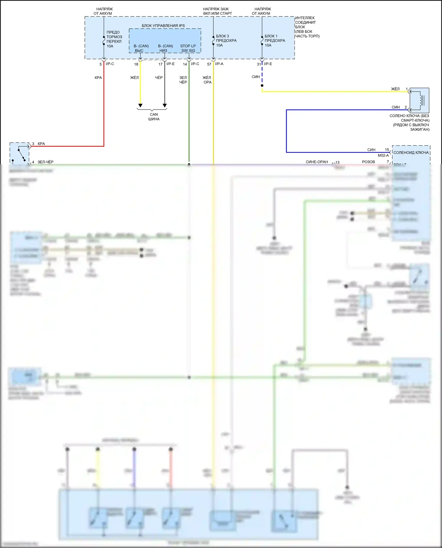 Optima Kia IV рестайлинг (2018-2020): Электросхема блокировки селектора, за исключением гибрида с автоматической коробкой передач 
