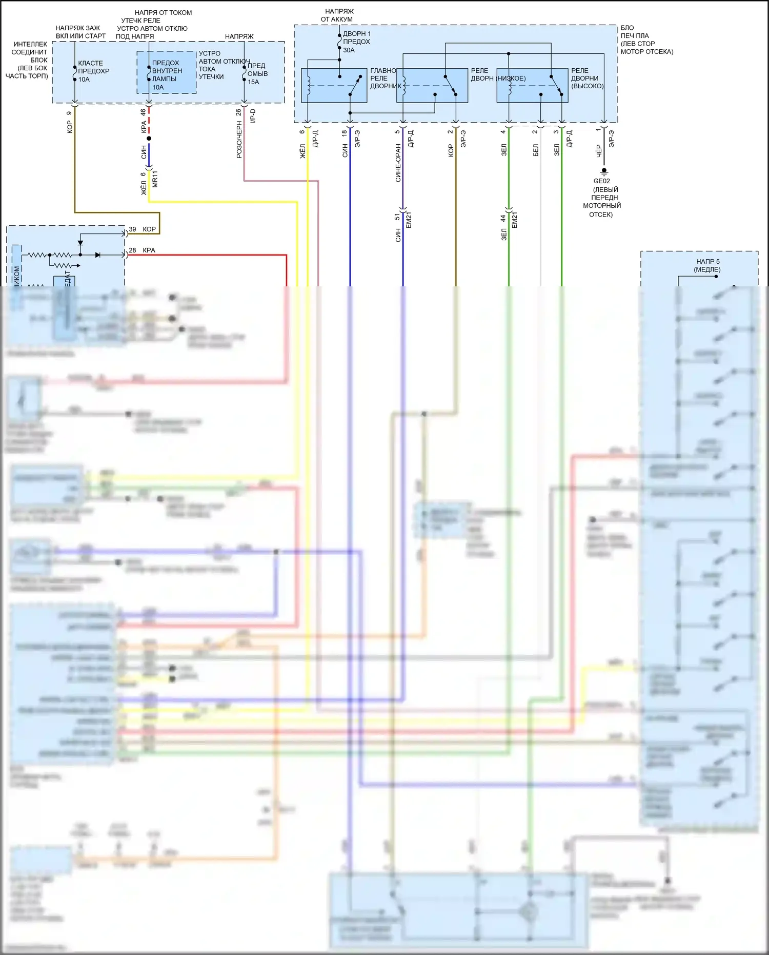 Optima Kia IV рестайлинг (2018-2020): Дворники и омыватели электросхема, за исключением гибридной 
