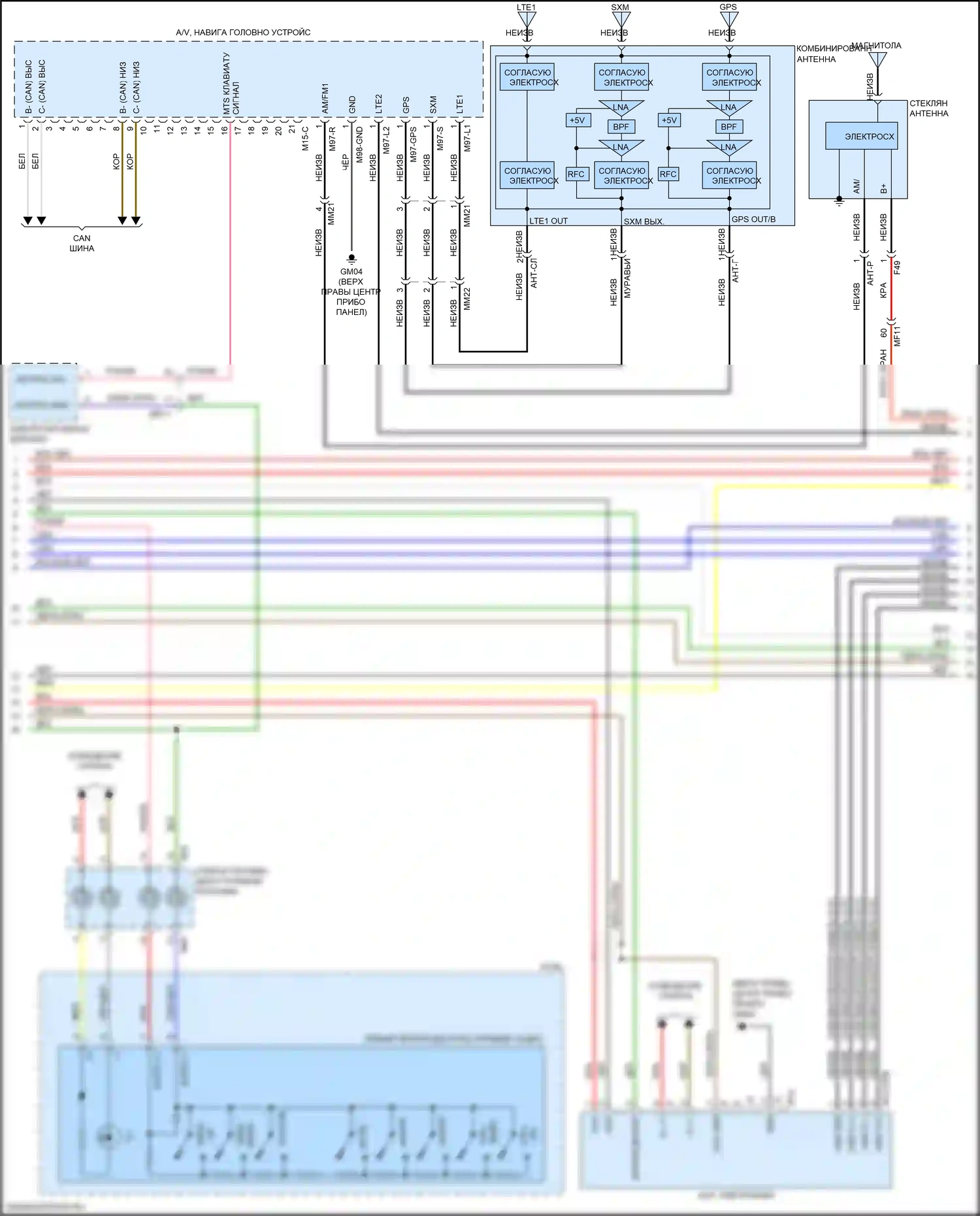 Optima Kia IV рестайлинг (2018-2020): Электросхема навигации, за исключением гибридной и подключаемой гибридной версии 1.0 с усилителем (2 из 4) 