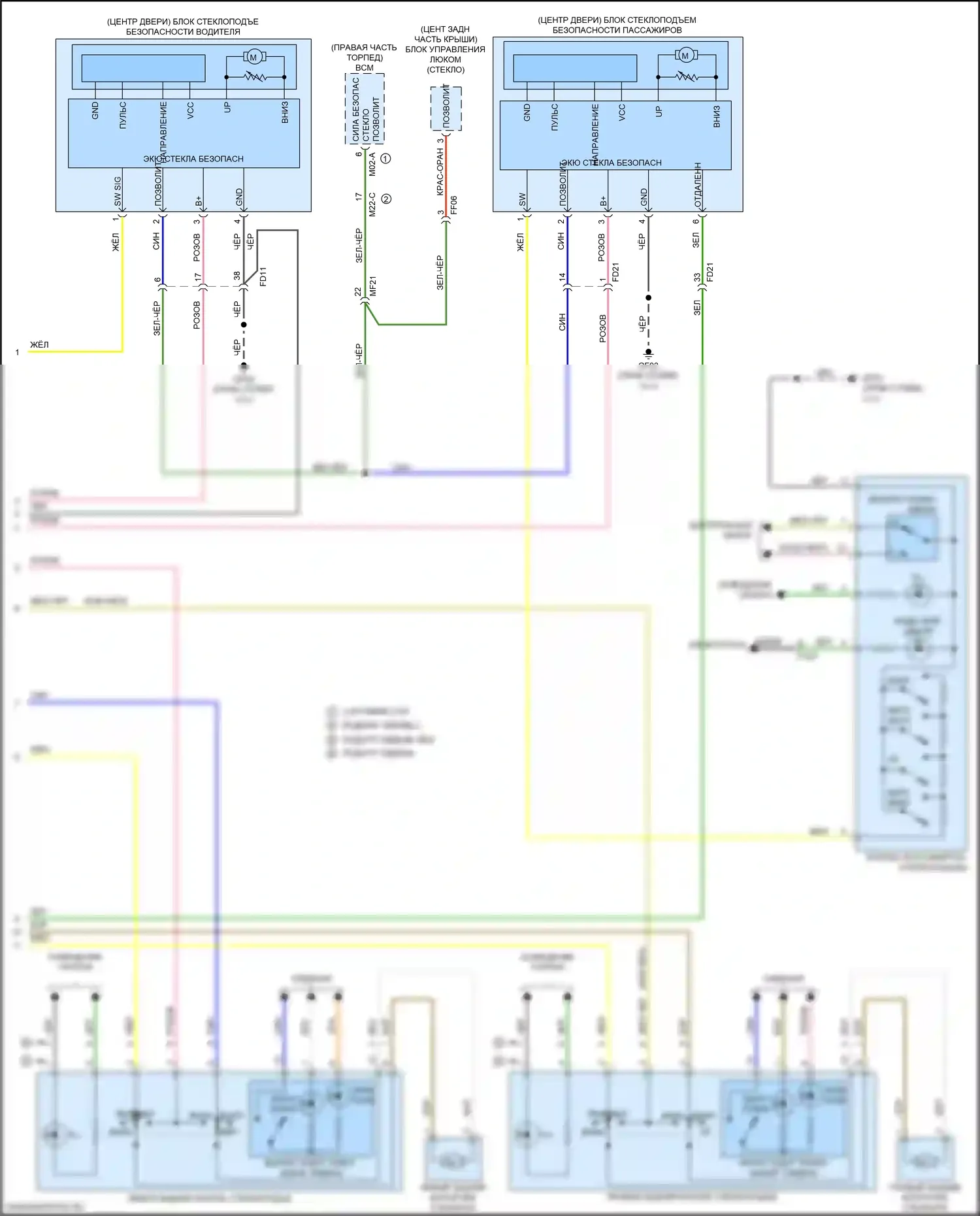 Optima Kia IV рестайлинг (2018-2020): Электросхема стеклоподъемников, гибрид без имов (2 из 2) 