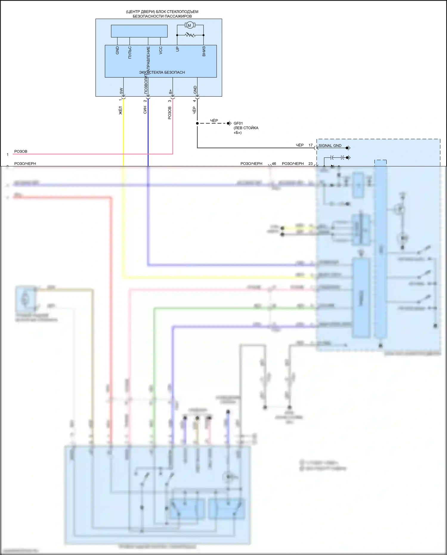 Optima Kia IV рестайлинг (2018-2020): Электросхема стеклоподъемников, за исключением гибридного с ims, с автоматическим включением/выключением водителя/пассажира и стеклоподъемниками безопасности (2 из 2) 