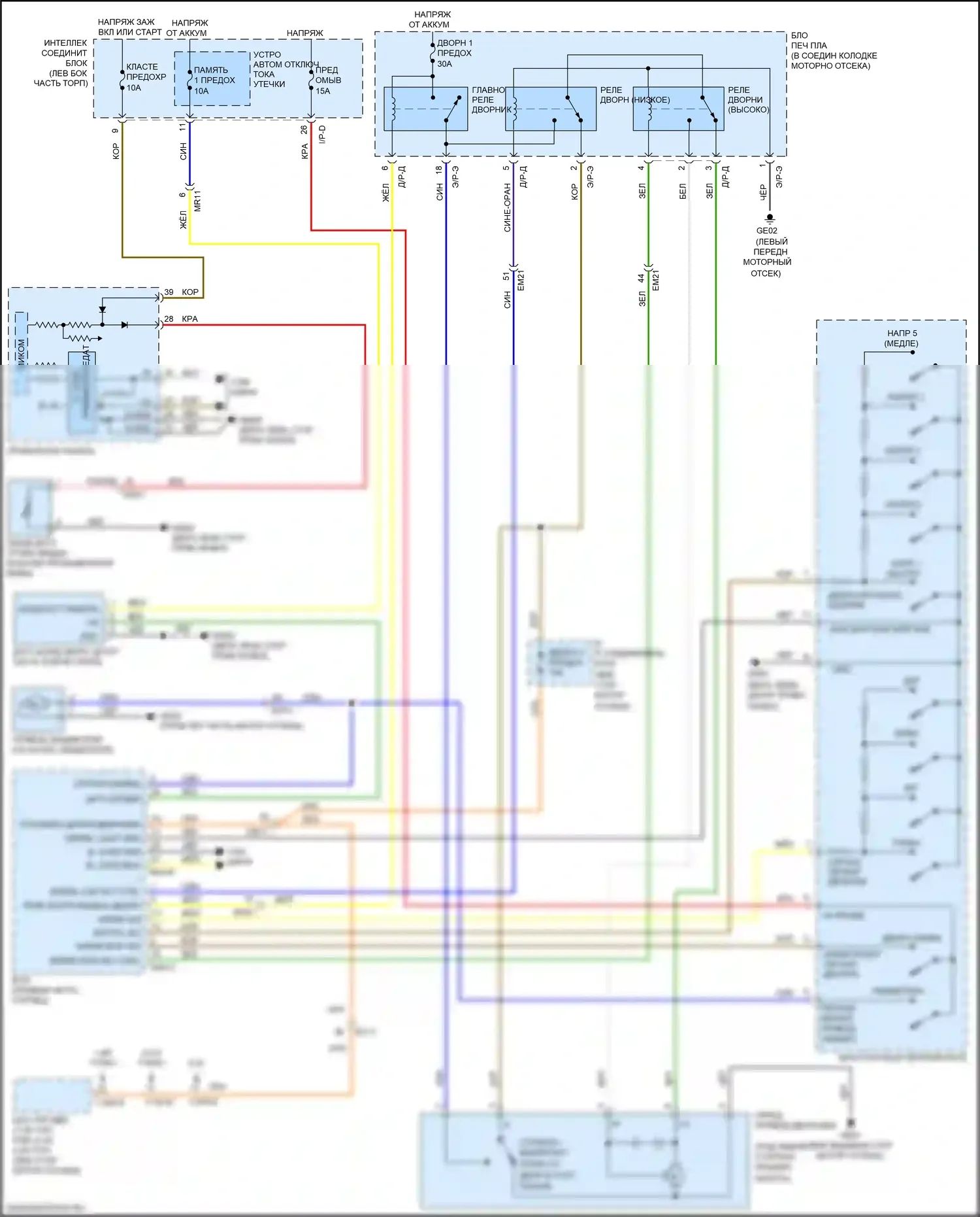 Optima Kia IV (2015-2018): Дворники и омыватели электросхема, за исключением гибридной 