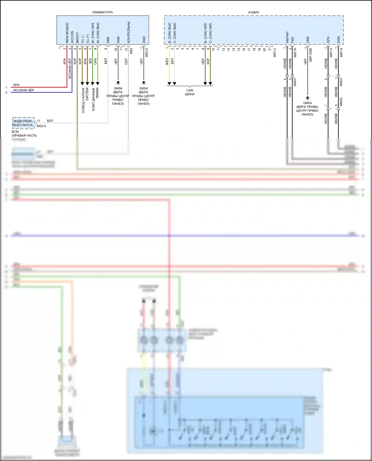 Optima Kia IV (2015-2018): Электросхема магнитолы, за исключением гибридной и подключаемой гибридной без навигации, с дисплеем (2 из 3) 