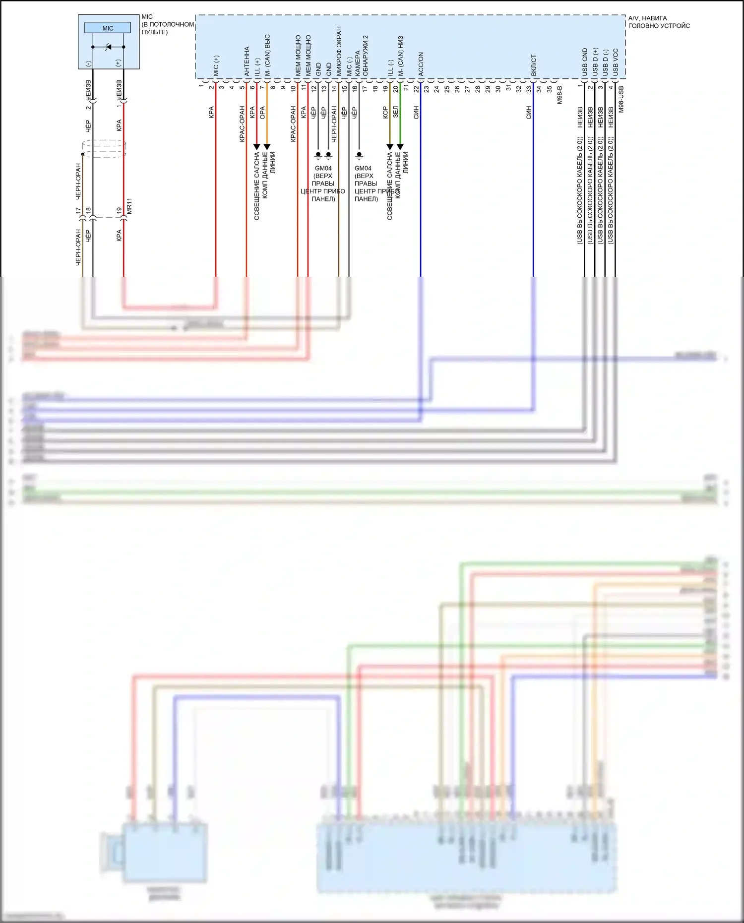 Optima Kia IV (2015-2018): Электросхема магнитолы, за исключением гибридной и подключаемой гибридной версии 1.0 с навигацией и усилителем (3 из 4) 