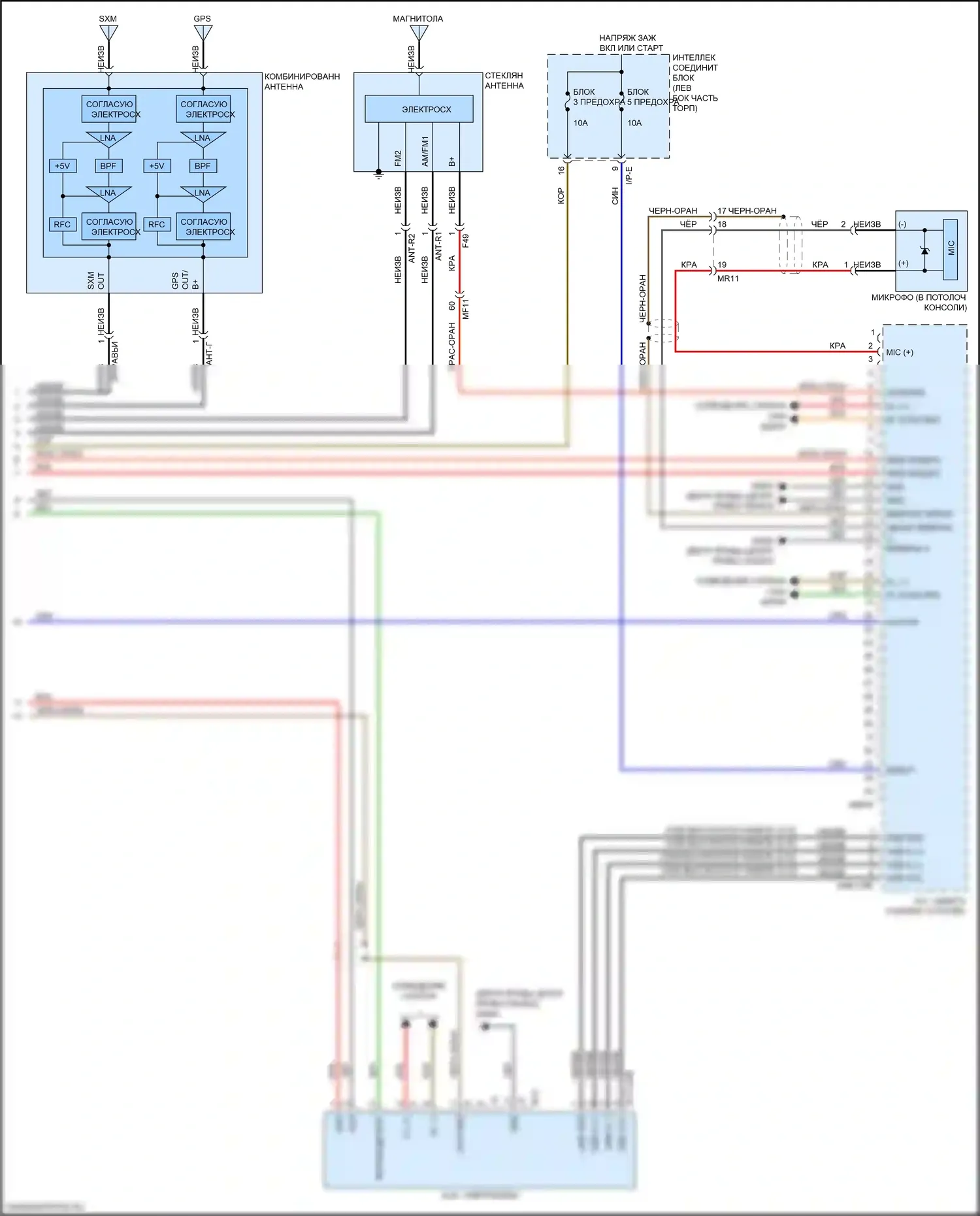 Optima Kia IV (2015-2018): Электросхема магнитолы, за исключением гибридной и подключаемой в гибридной версии 1.0 с навигацией, без усилителя (3 из 3) 