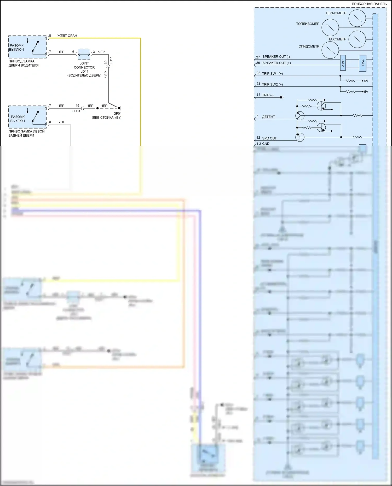 Optima Kia IV (2015-2018): Электросхема приборной панели, кроме гибридной (3 из 3) 