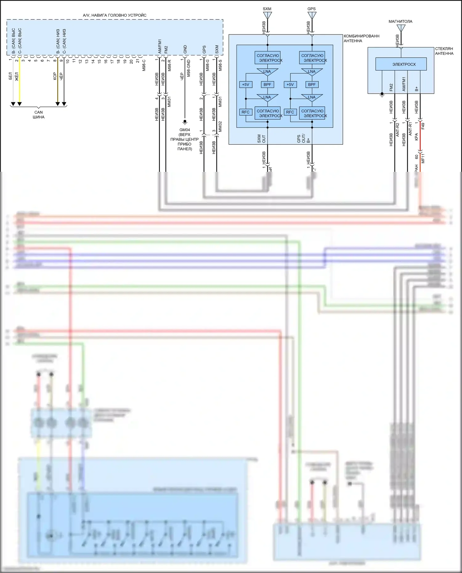 Optima Kia IV (2015-2018): Электросхема навигации, за исключением гибридной и подключаемой гибридной версии 1.0 с усилителем (2 из 4) 