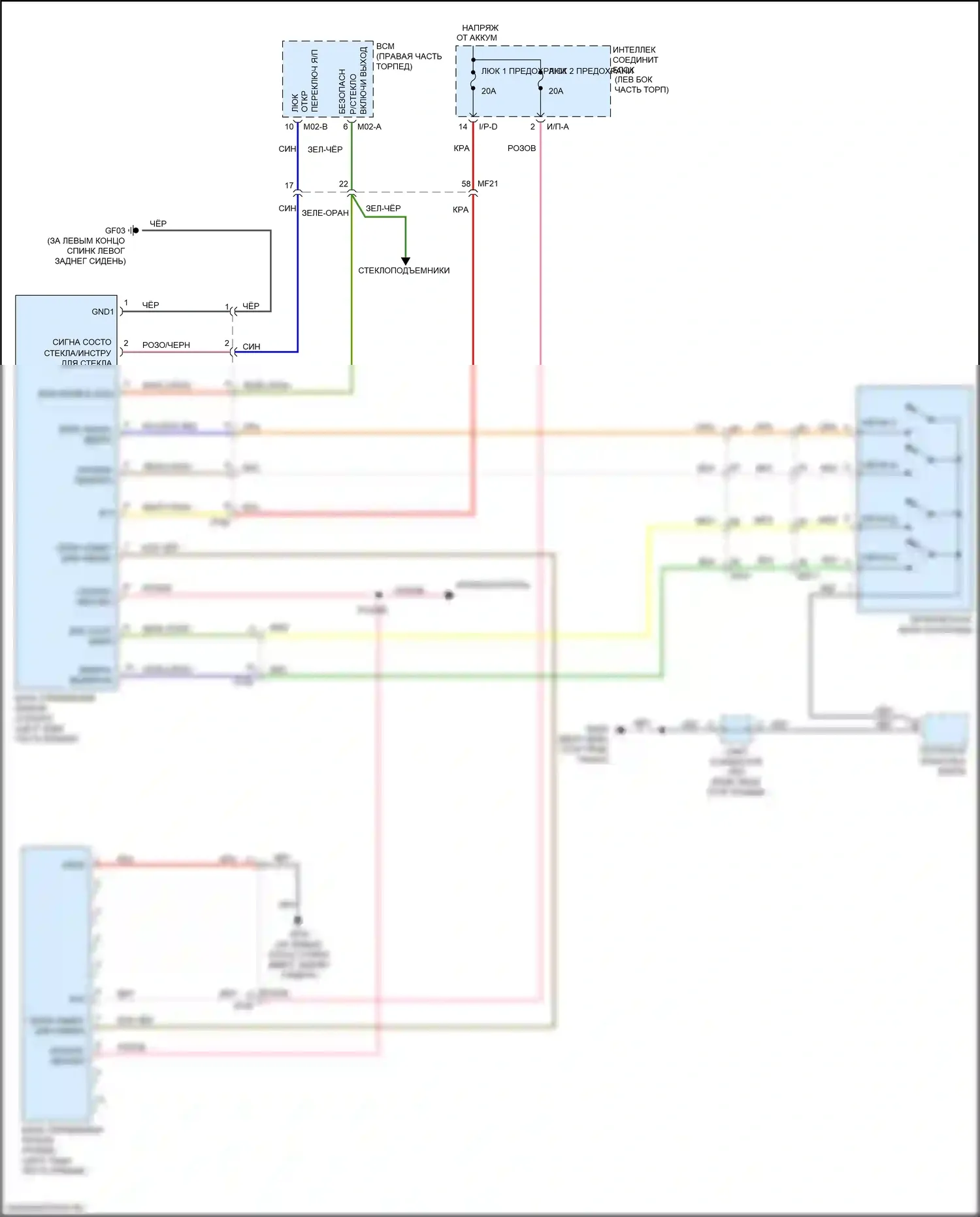 Optima Kia IV (2015-2018): Электросхема складной крыши/люка, за исключением гибридной 