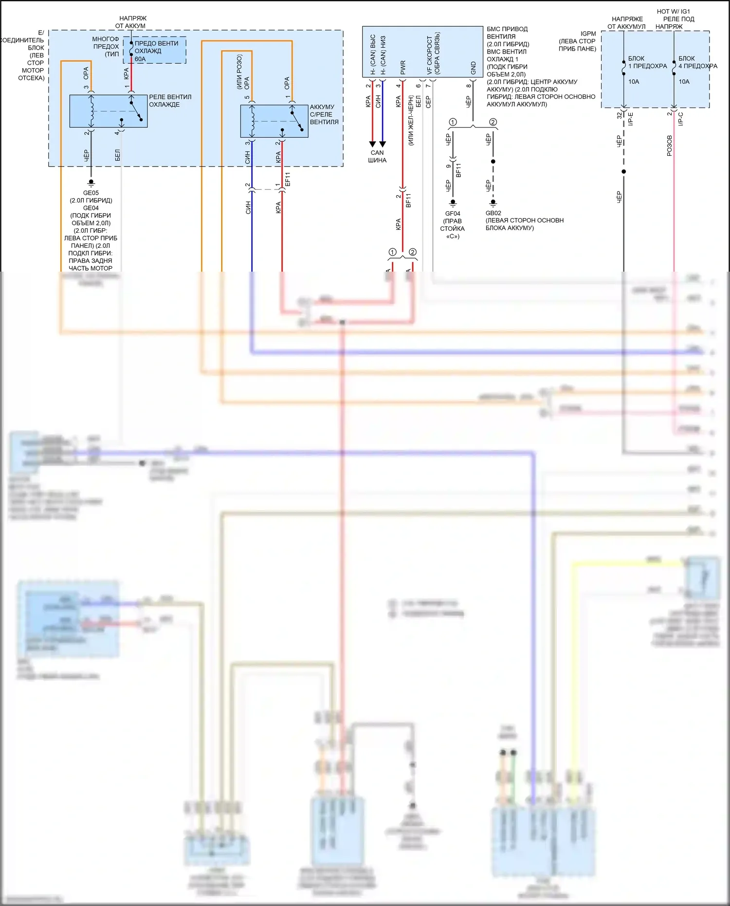 Optima Kia IV (2015-2018): Электросхема вентилятора охлаждения, гибридного (1 из 2) 