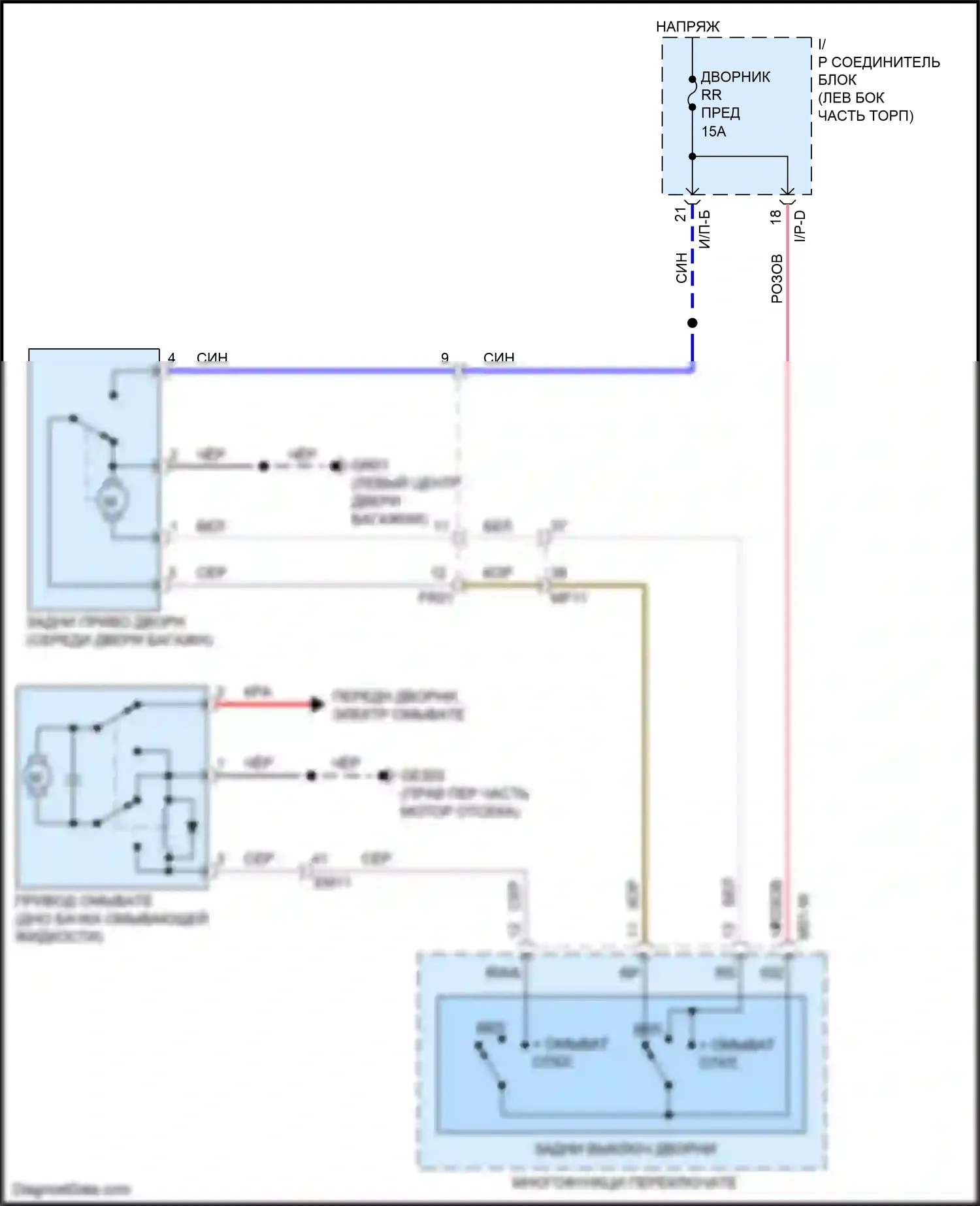 Rio X-Line Kia I (2017-2020): Электросхема задних дворников и омывателей, без блока комфорта (bcm) 