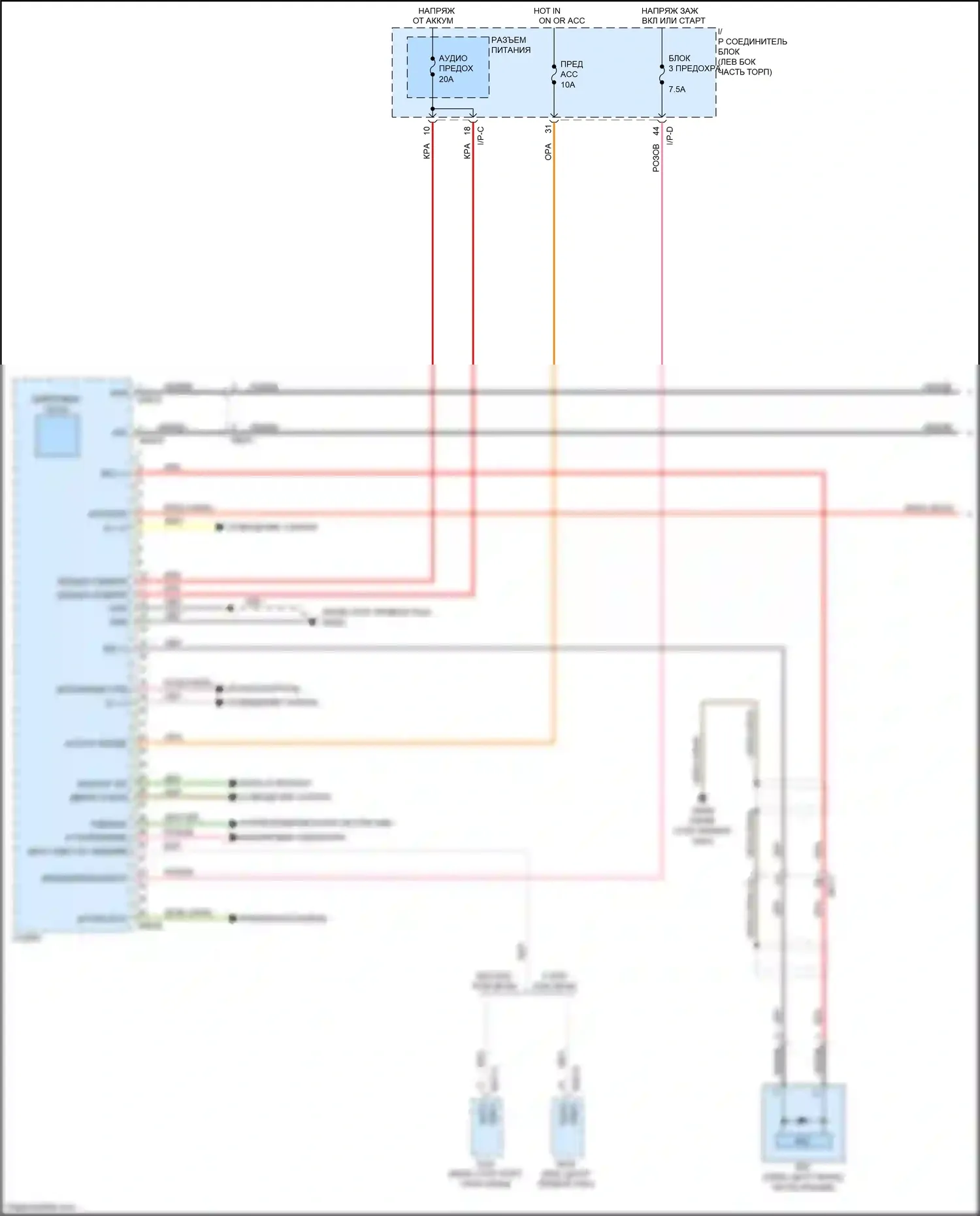 Rio X-Line Kia I (2017-2020): Электросхема магнитолы, без навигации (1 из 3) 