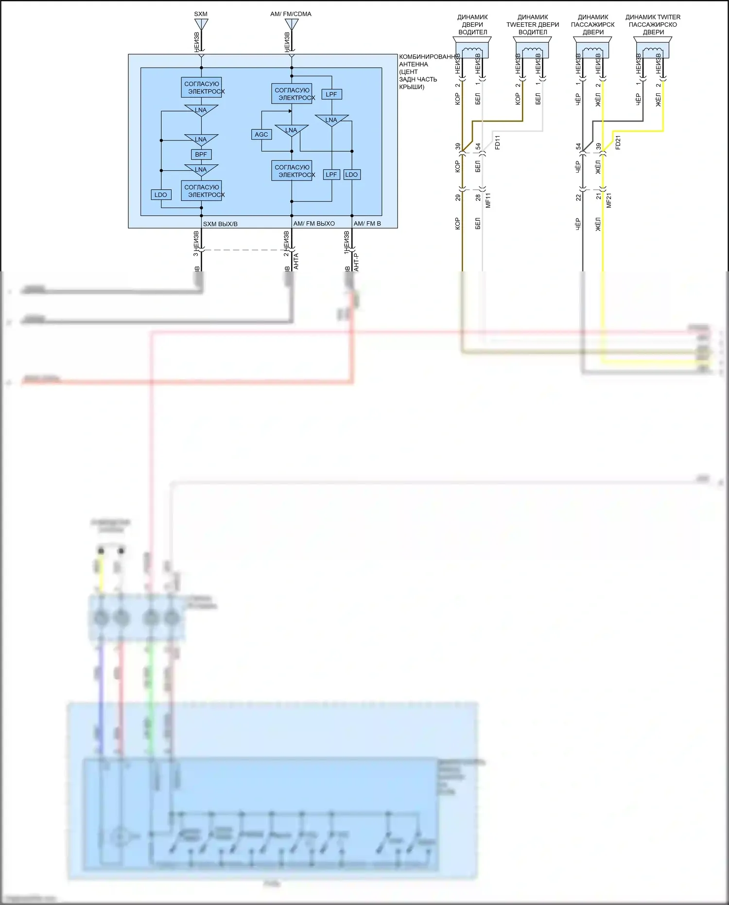 Rio X-Line Kia I (2017-2020): Электросхема магнитолы, без навигации (2 из 3) 