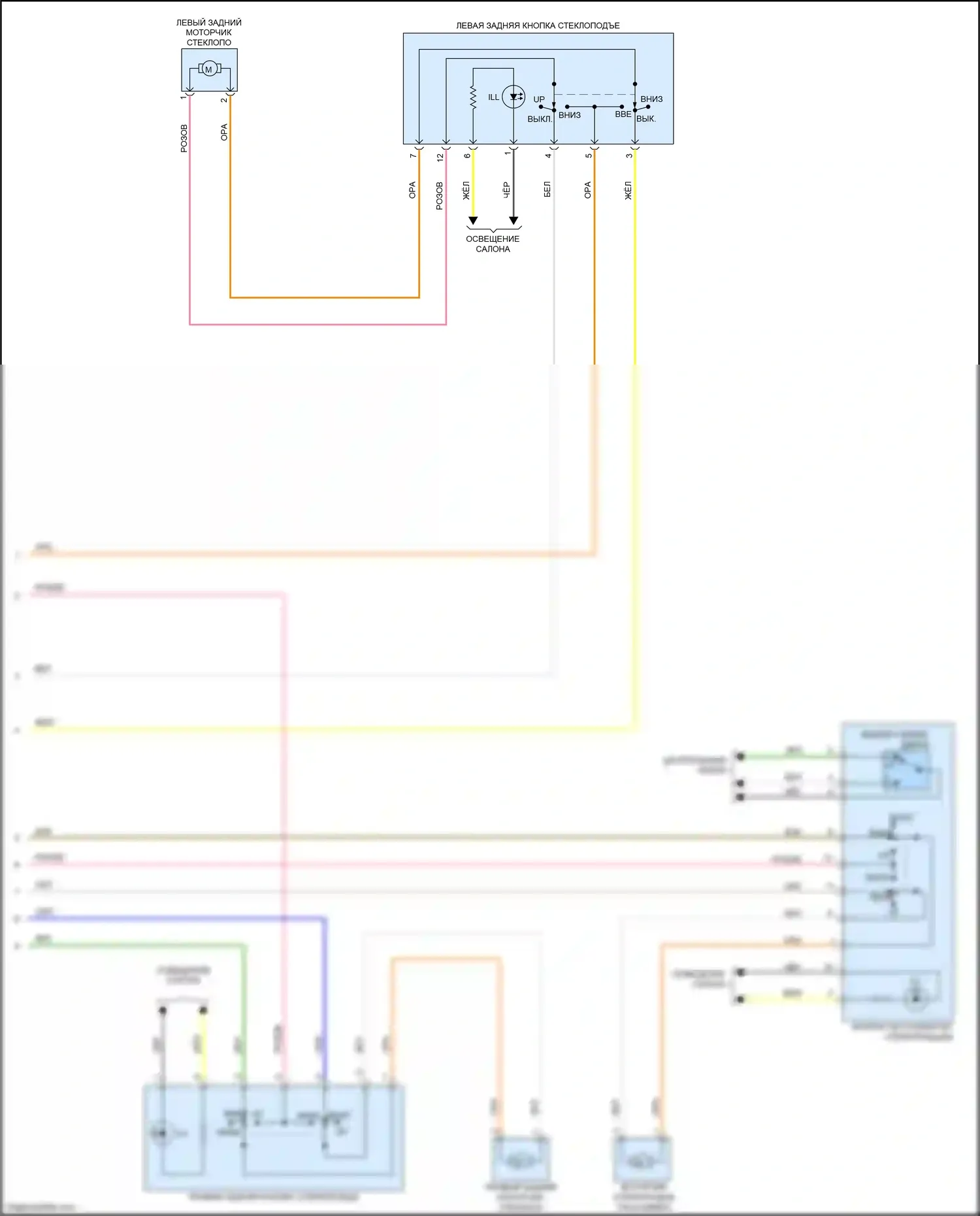 Rio X-Line Kia I (2017-2020): Электросхема стеклоподъемников, с драйвером автоматически вниз стеклоподъемник (2 из 2) 